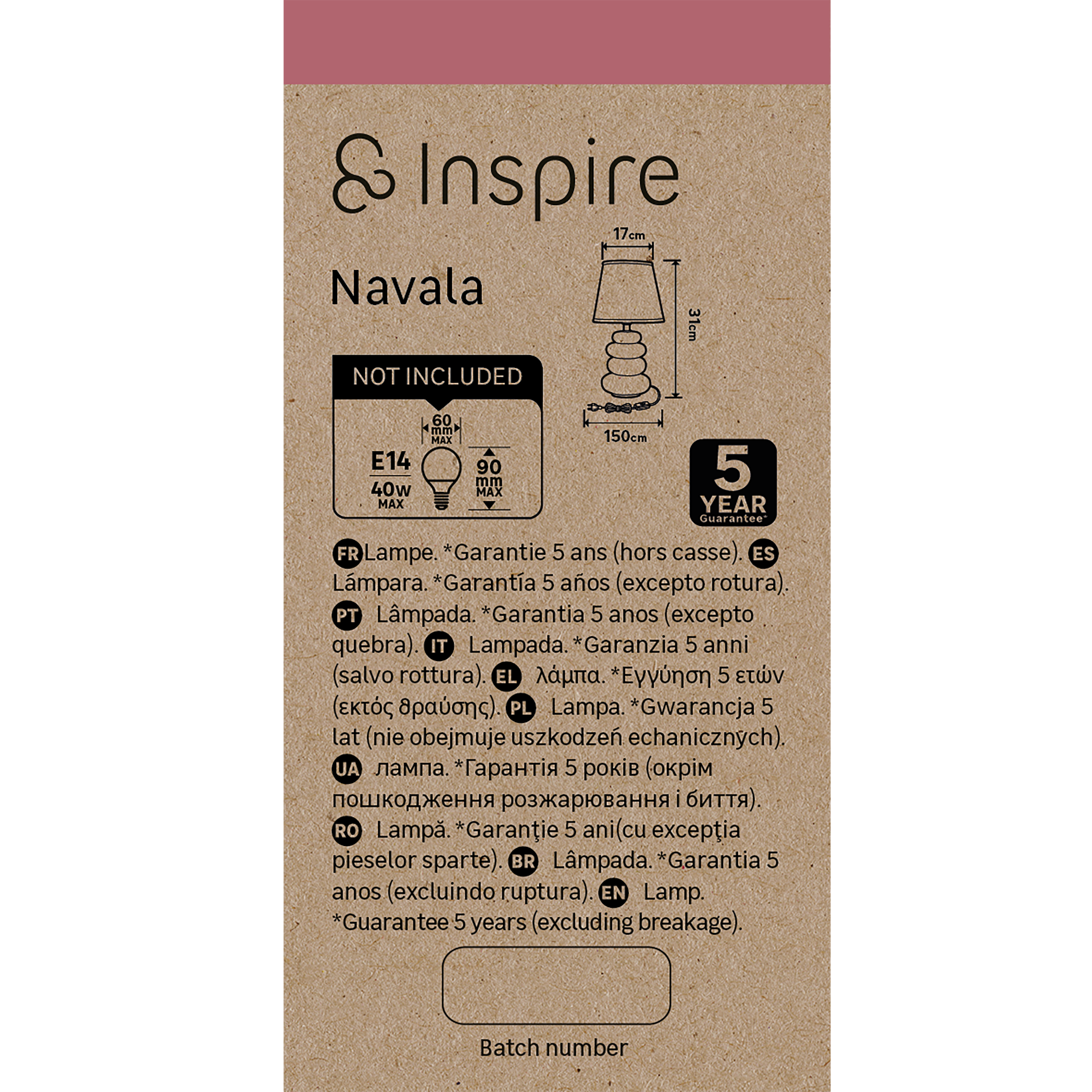 Lámpara de mesa compatible con casquillo E14 Navala INSPIRE con estructura cerámica beige pantalla beige de algodón alimentación a red - 7