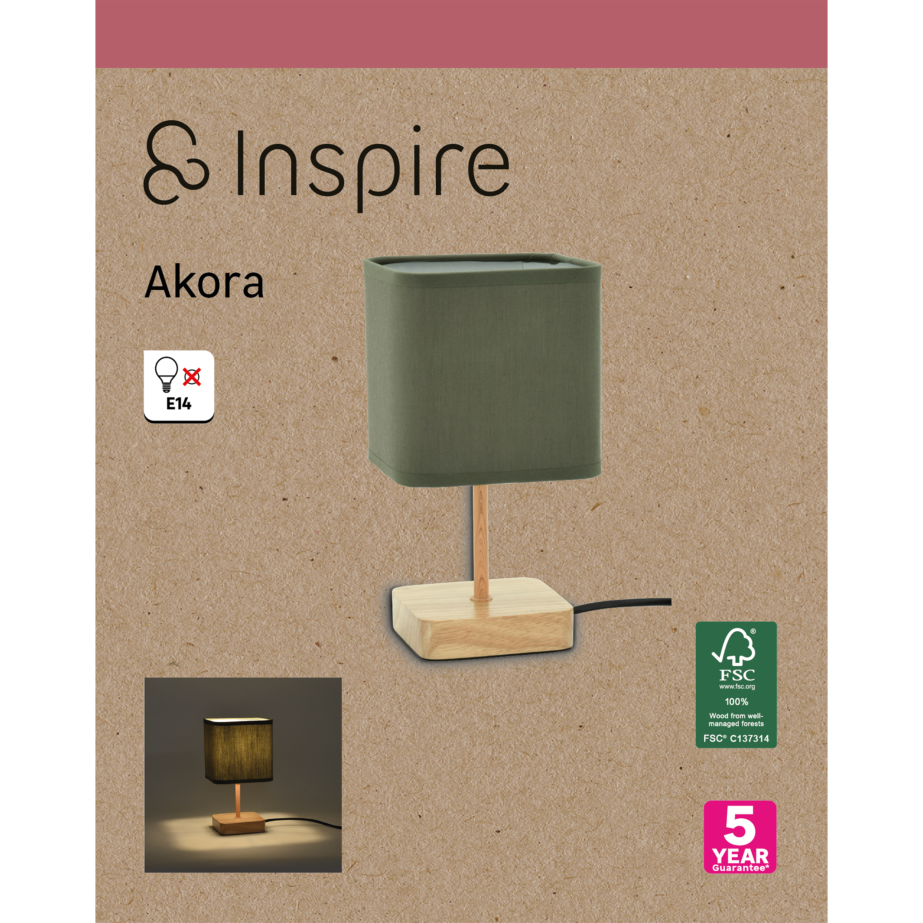 Lampa stołowa Akora zielona z drewnem E14 Inspire - 26