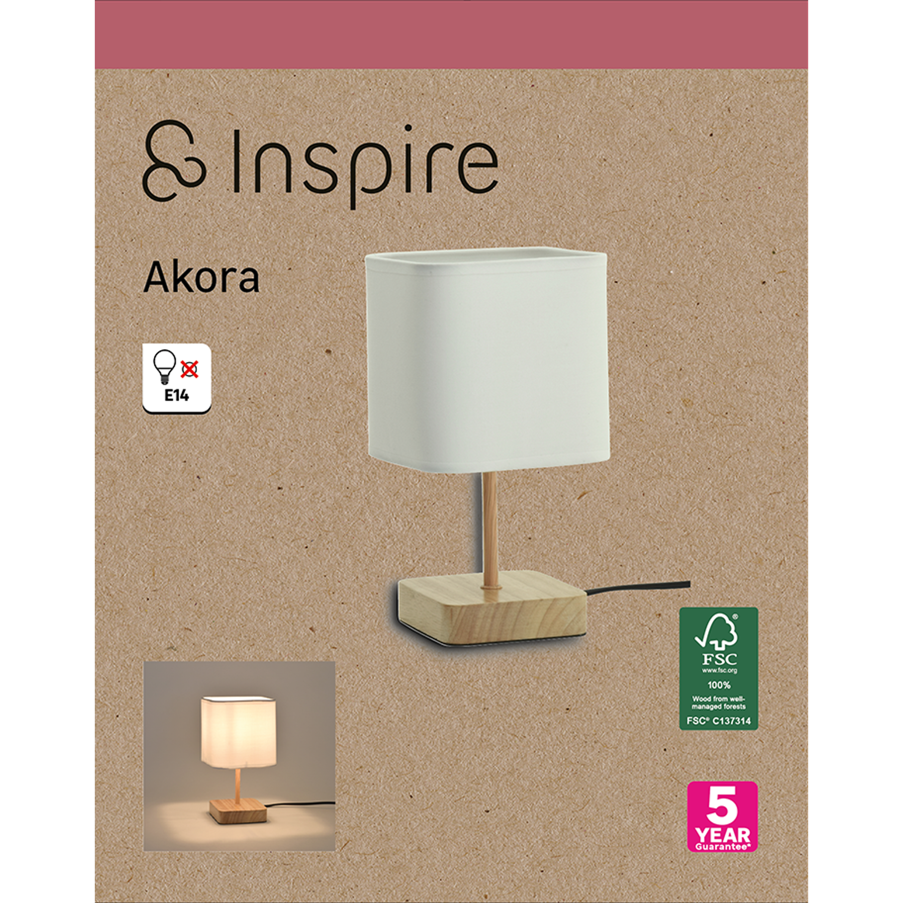 Lampe Akora, bois, blanc, H.23 cm INSPIRE, E14 - 6