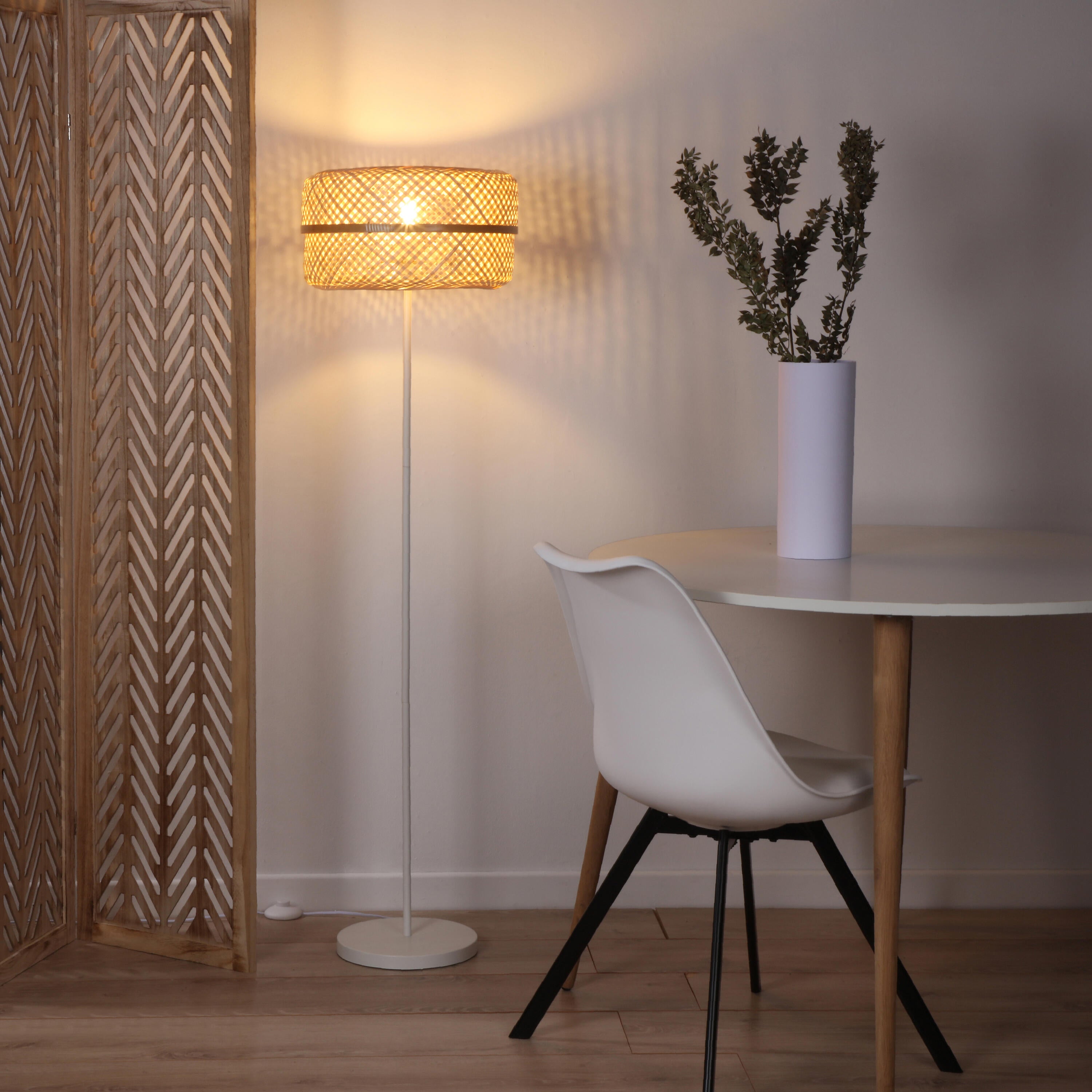 Lampa podłogowa Palanga biała bambus E27 Inspire - 21