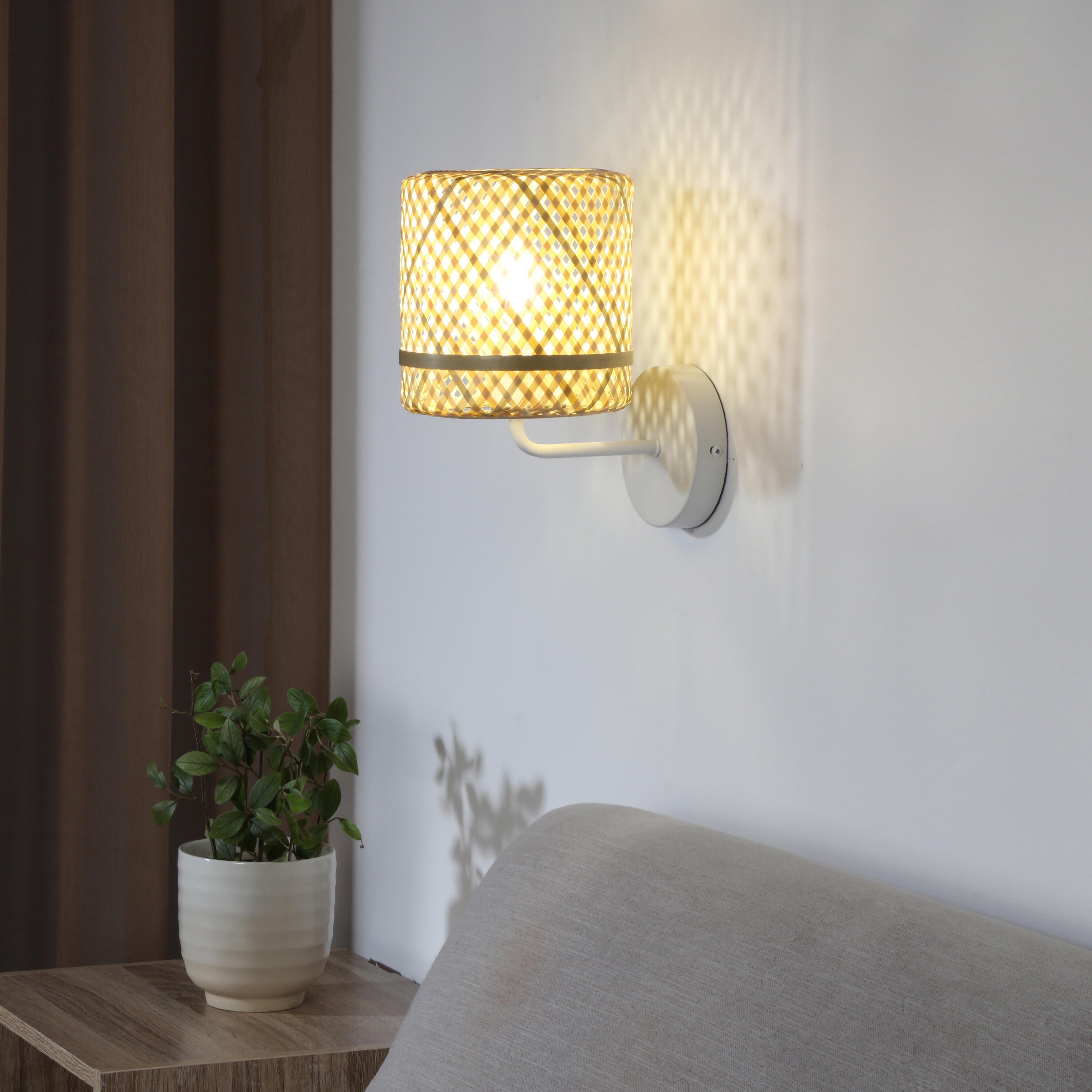 Applique murale E14, fer / bambou, beige, Palanga, INSPIRE - 8