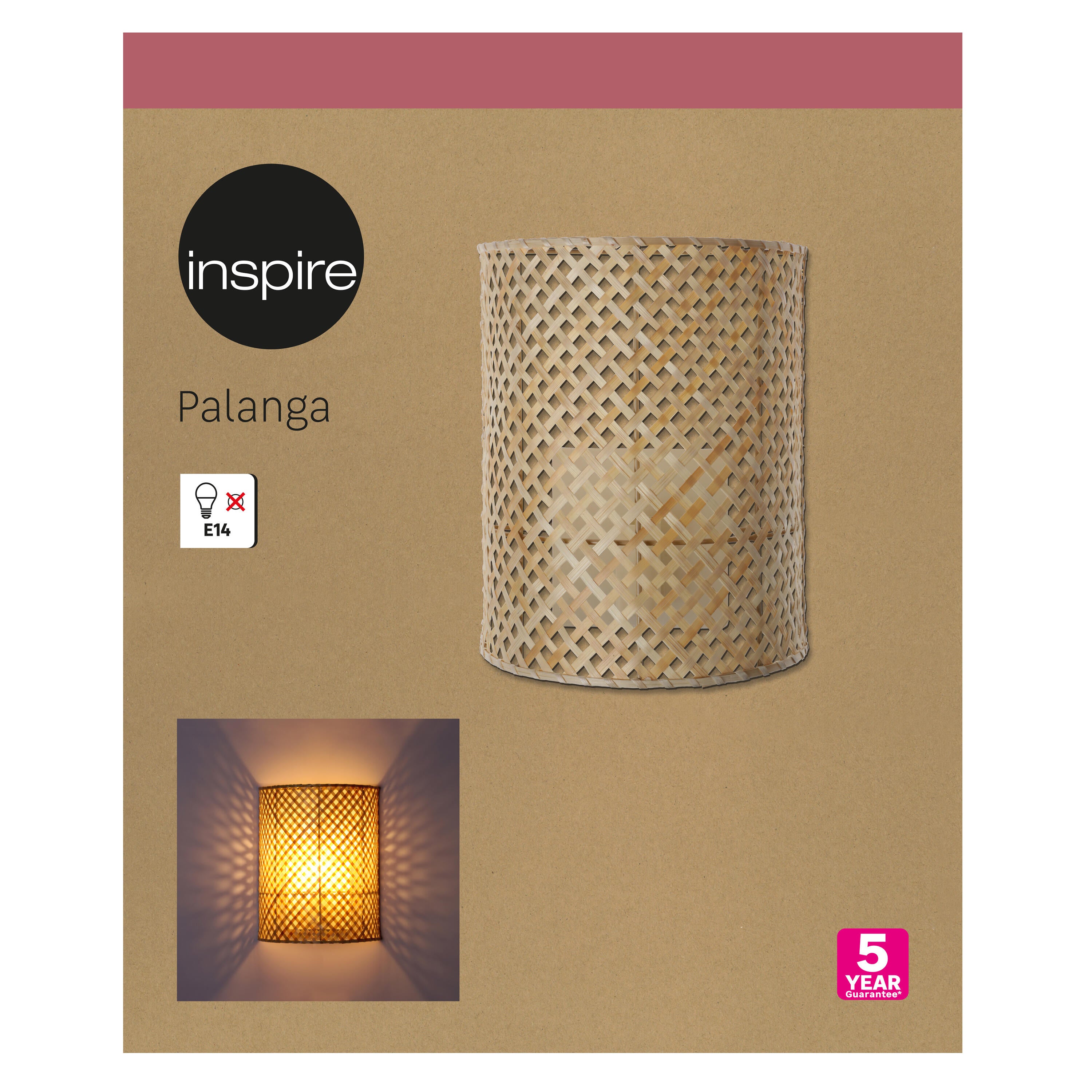 Applique murale E14, fer / bambou, beige, Palanga, INSPIRE - 12