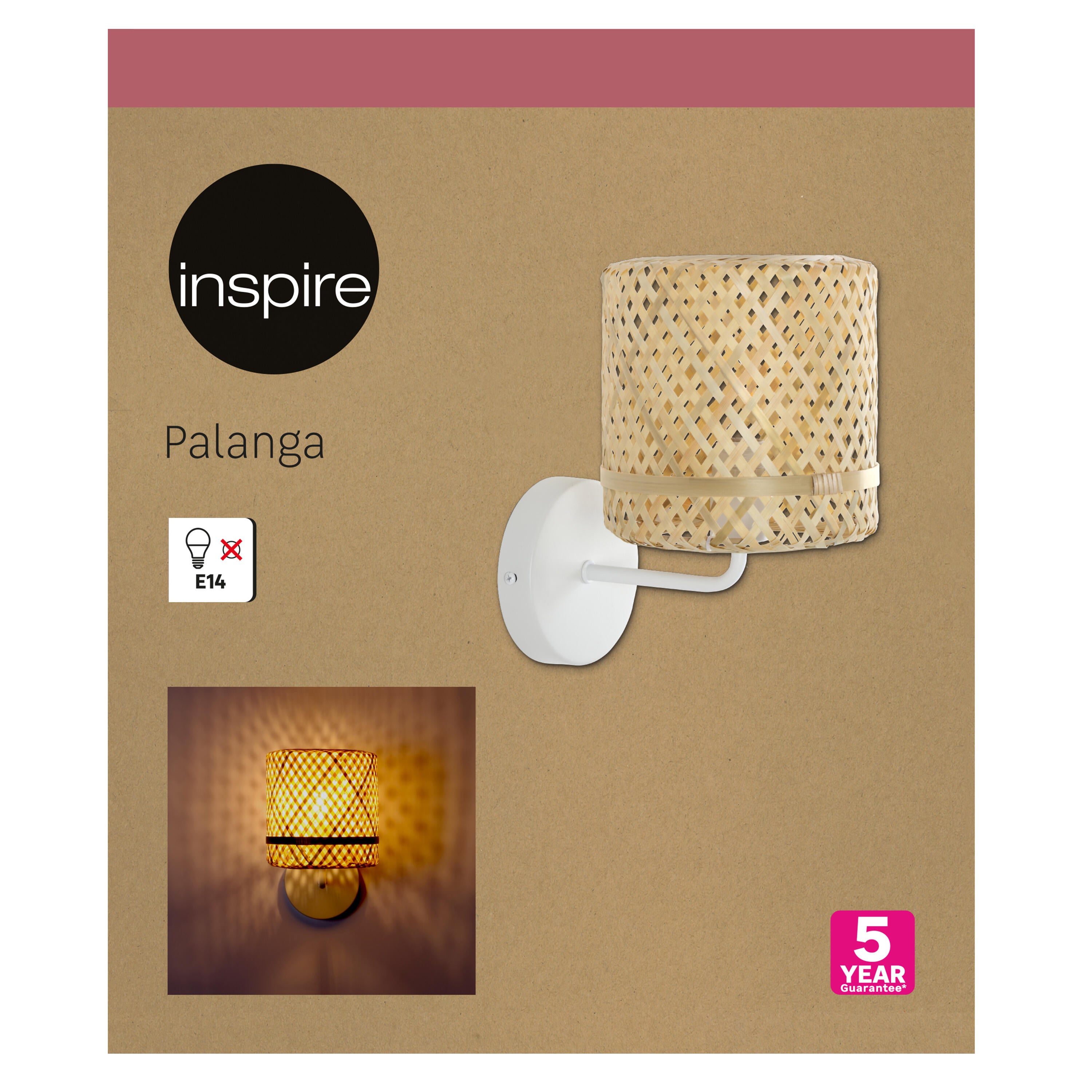 Applique murale E14, fer / bambou, beige, Palanga, INSPIRE - 12