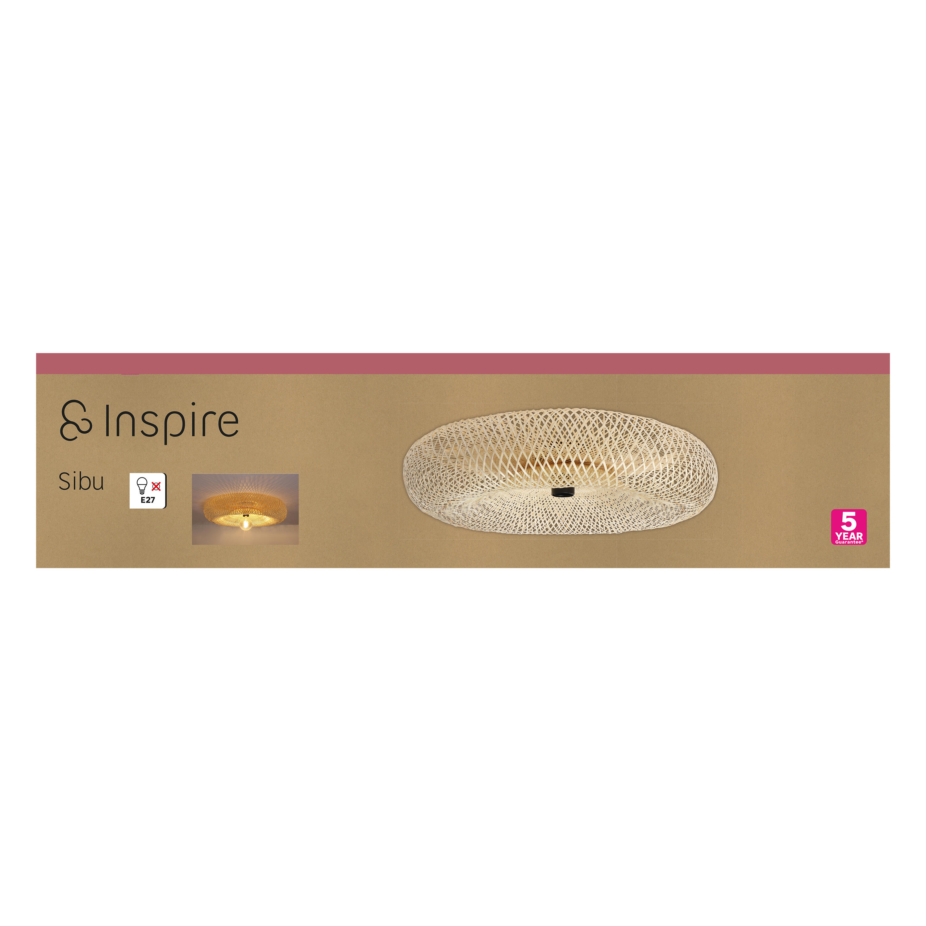 Plafón de techo Sibu INSPIRE cilíndrico 60 cm de bambú beige y hierro ...