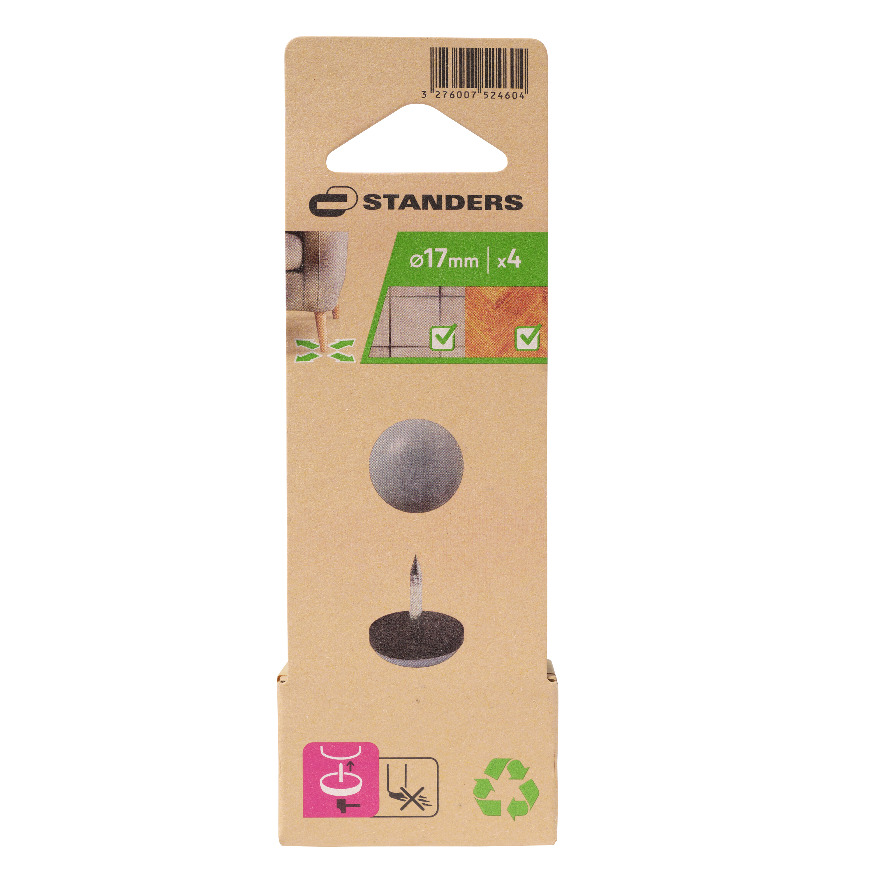 4 patín redondos clavar standers de ptfe gris ø 17 mm