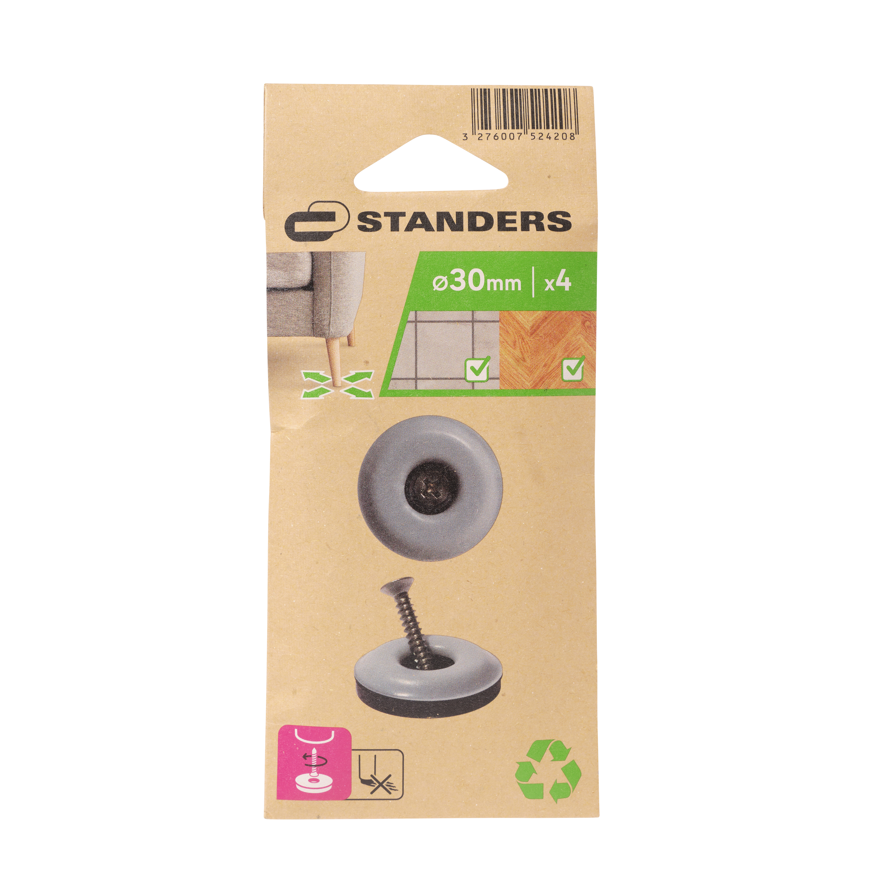 4 patín redondos standers de ptfe gris ø 30 mm