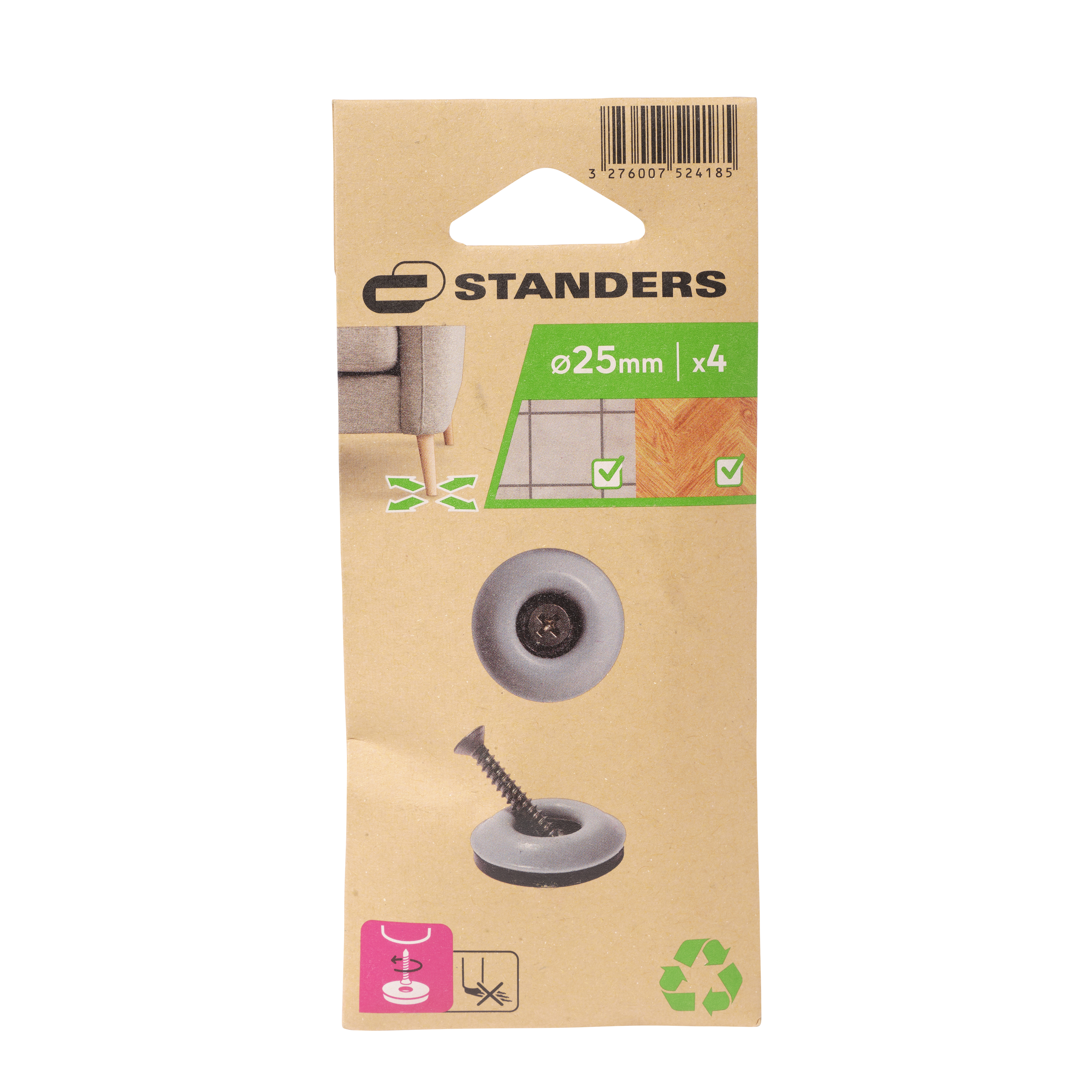 4 patín redondos standers de ptfe gris ø 25 mm