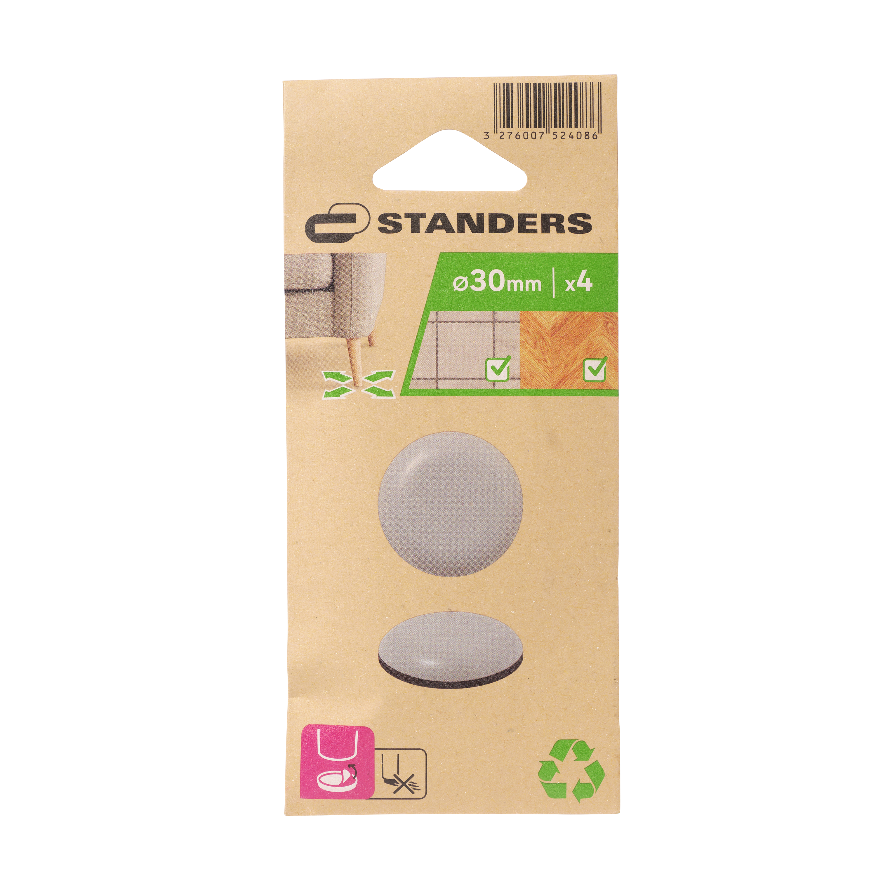 4 patín redondos adhesivo standers de ptfe gris ø 30 mm