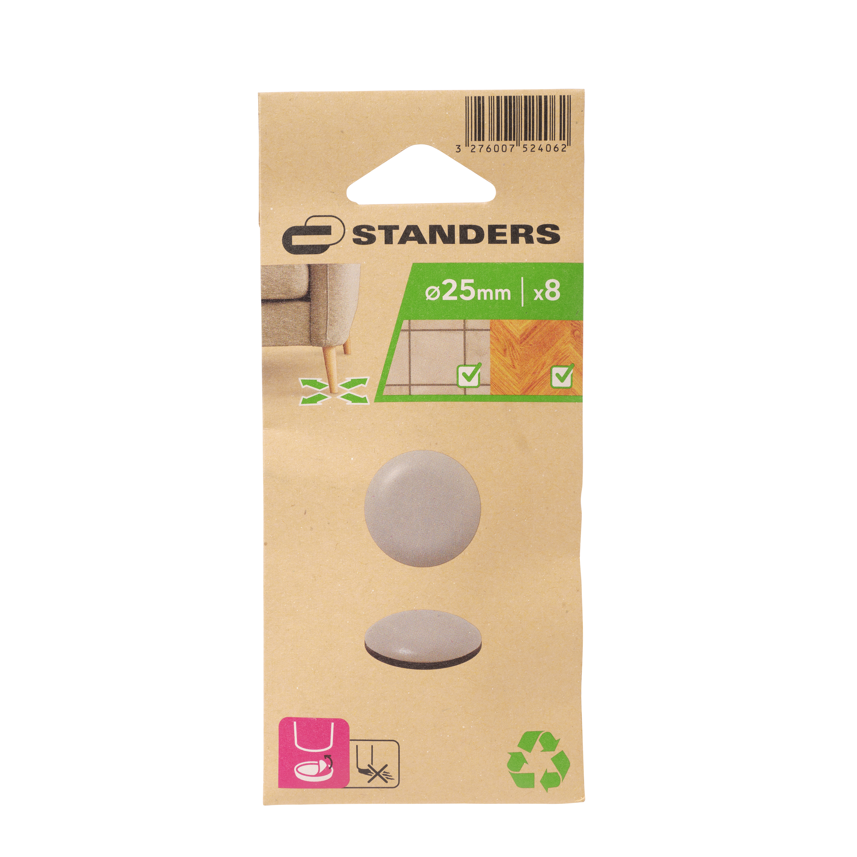 8 patín redondos standers de ptfe gris plata ø 25 mm