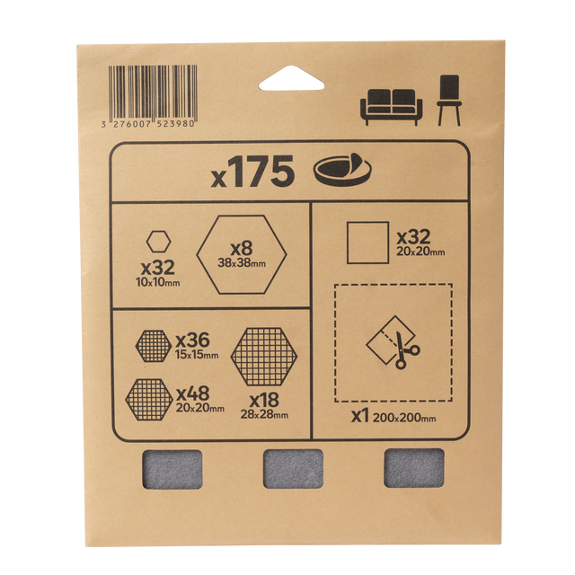 175 Feltros adesivos 2mm cinzento pp