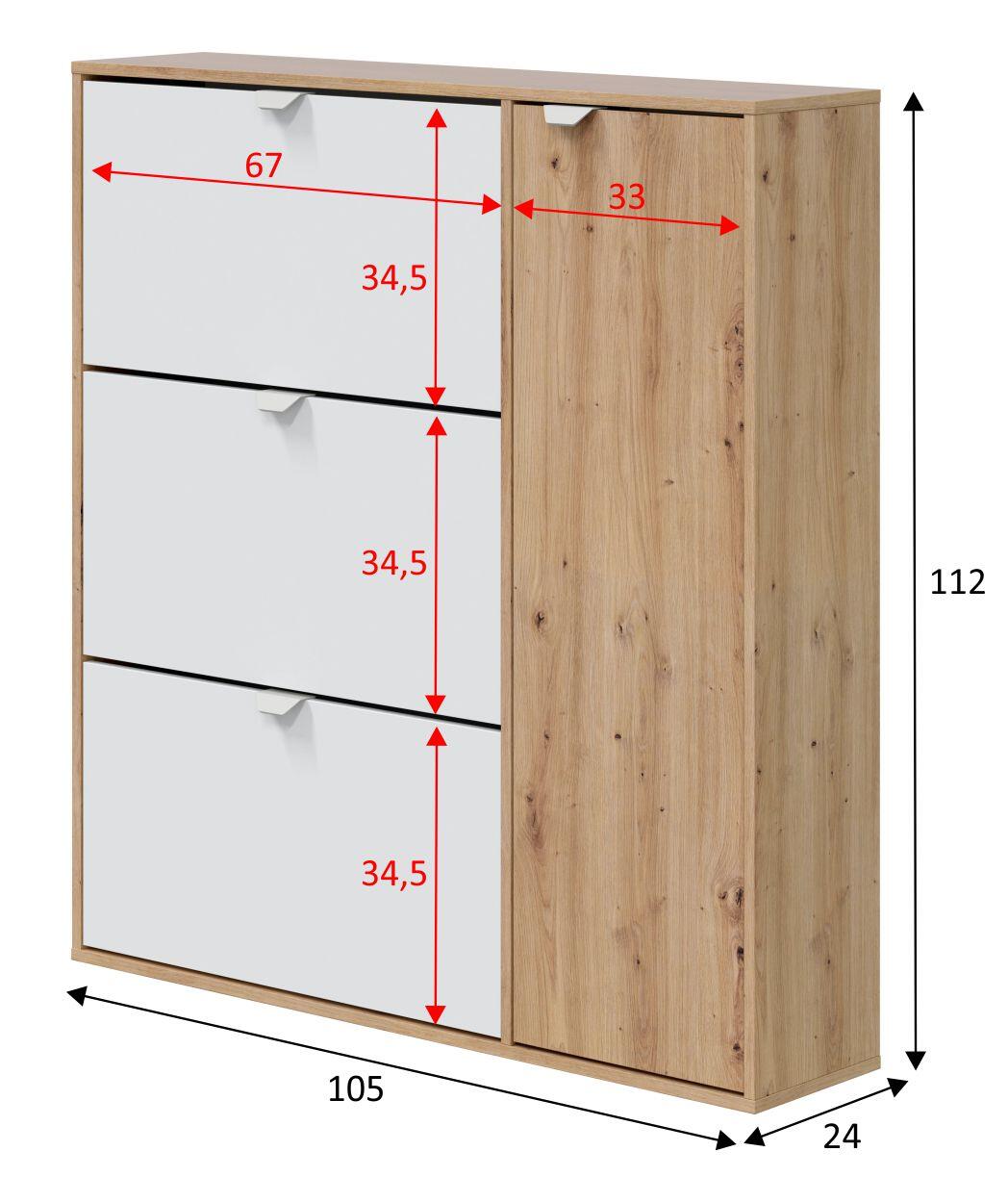 Sapateira 4 portas branco e carvalho 30 pares 105x112x24 cm Garona - 7
