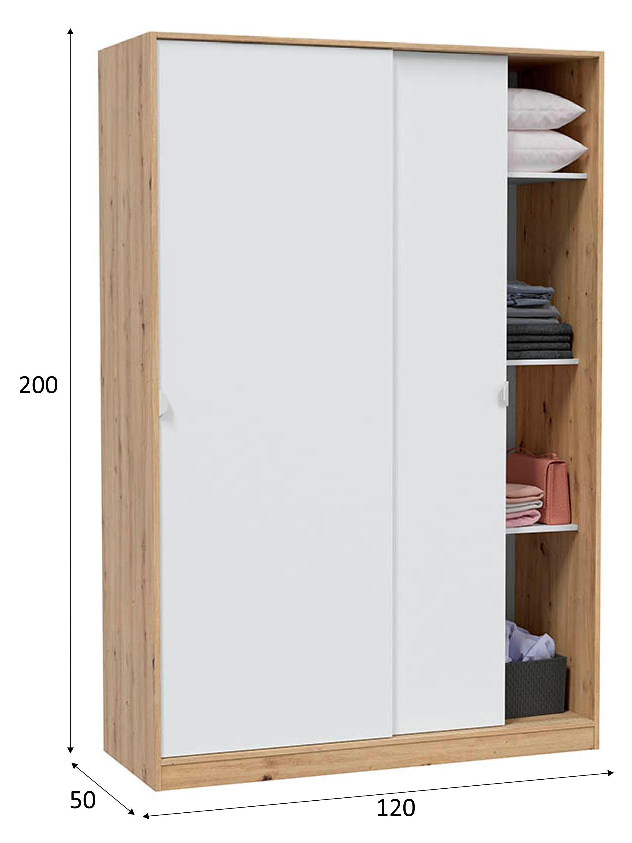 Roupeiro branco e carvalho 120x50x200cm Fores Garona - 8