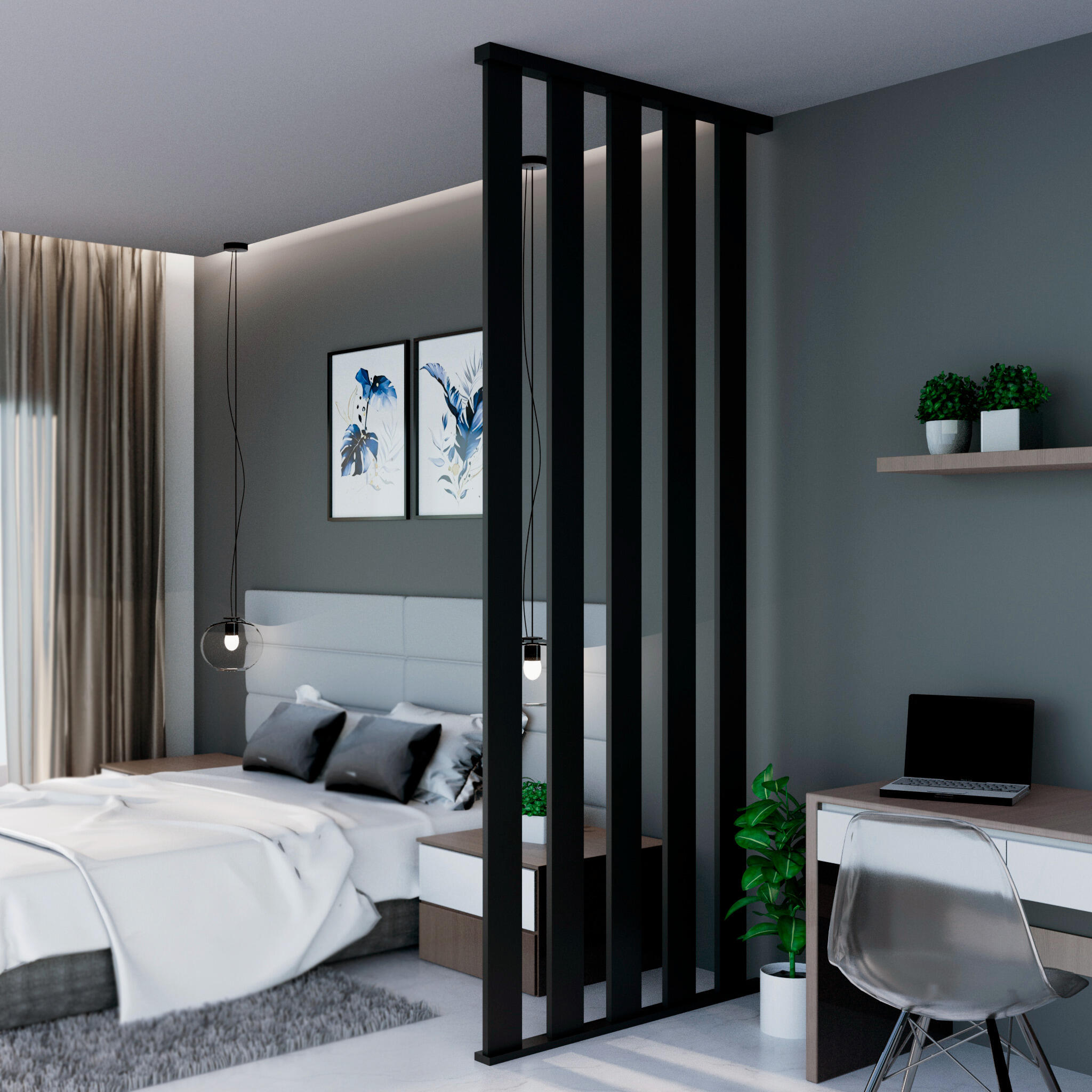 Separador de ambiente atelier aluminio lacado negro de 5 barras apto para exterior artens 100x250cm (ancho x alto)