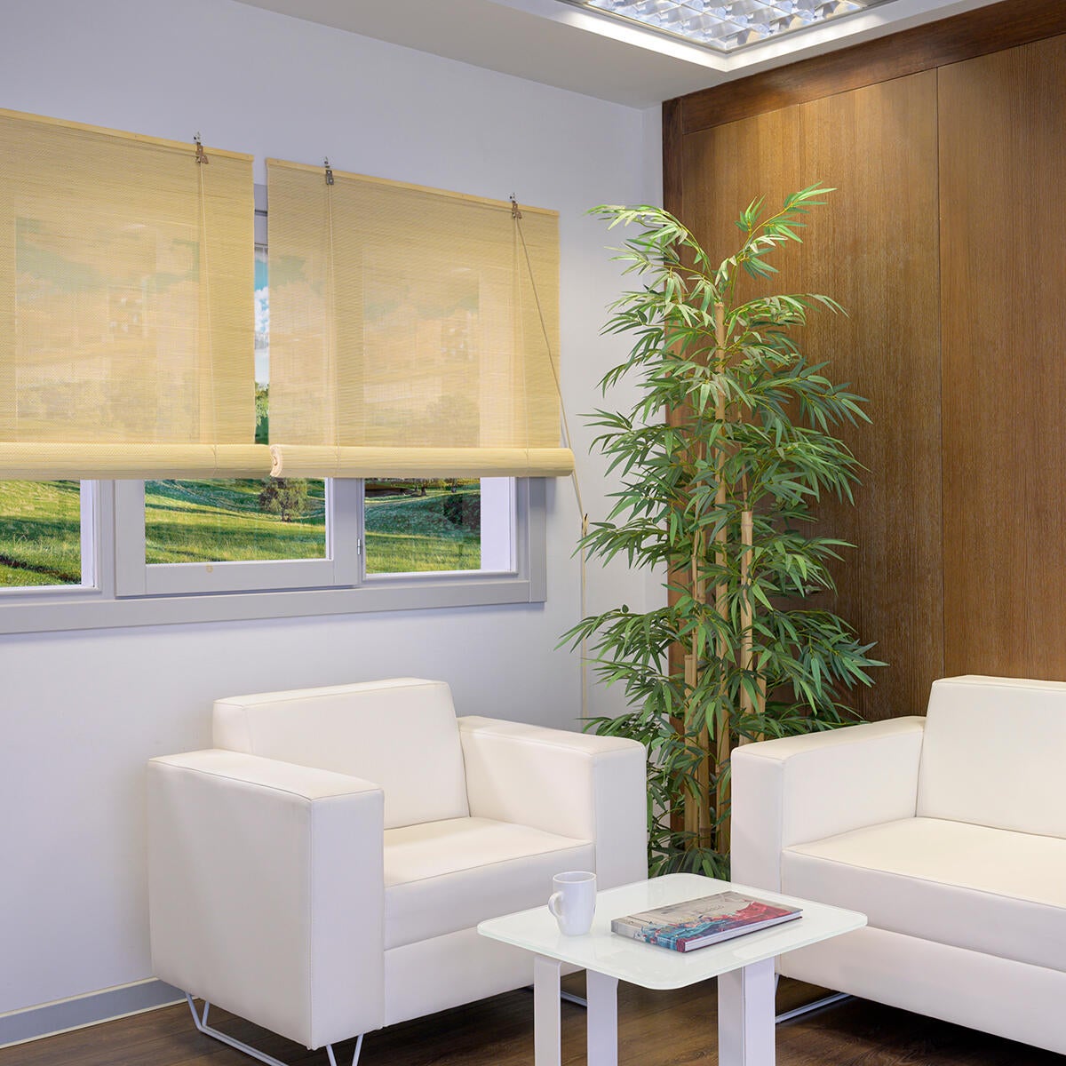 Estor enrollable translúcido con cordón bambú natural bambú liso natural de 100x250cm