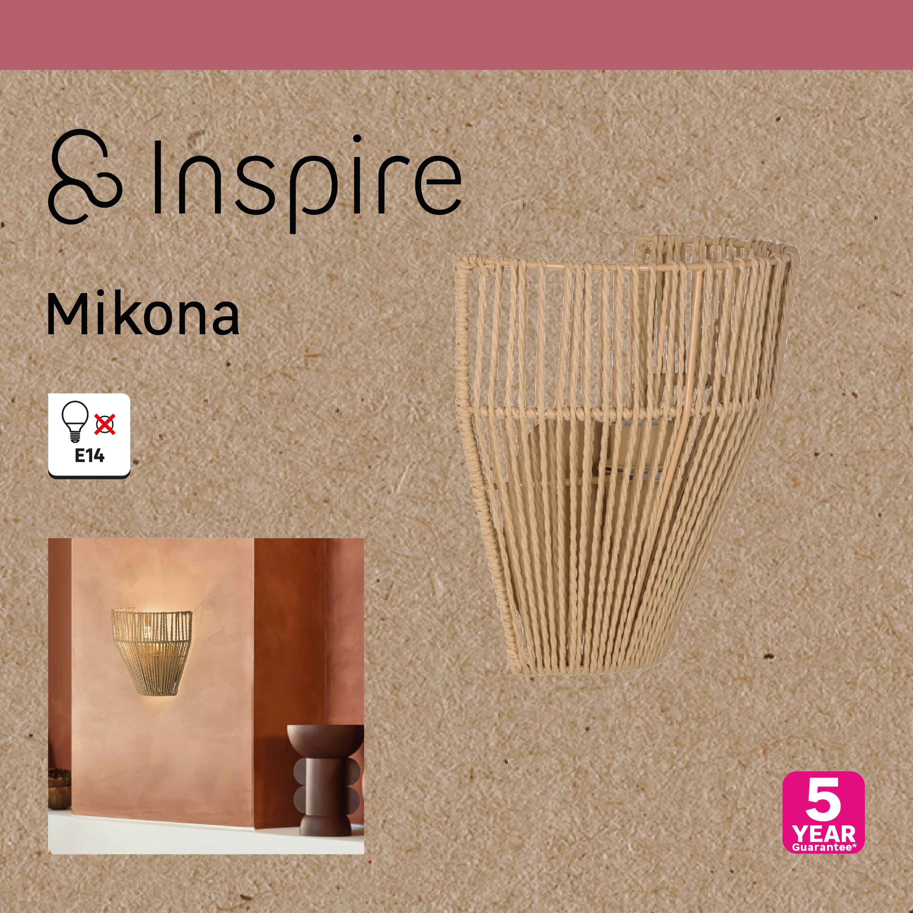 Applique murale E14, fer / papier, beige, Mikona, INSPIRE - 10