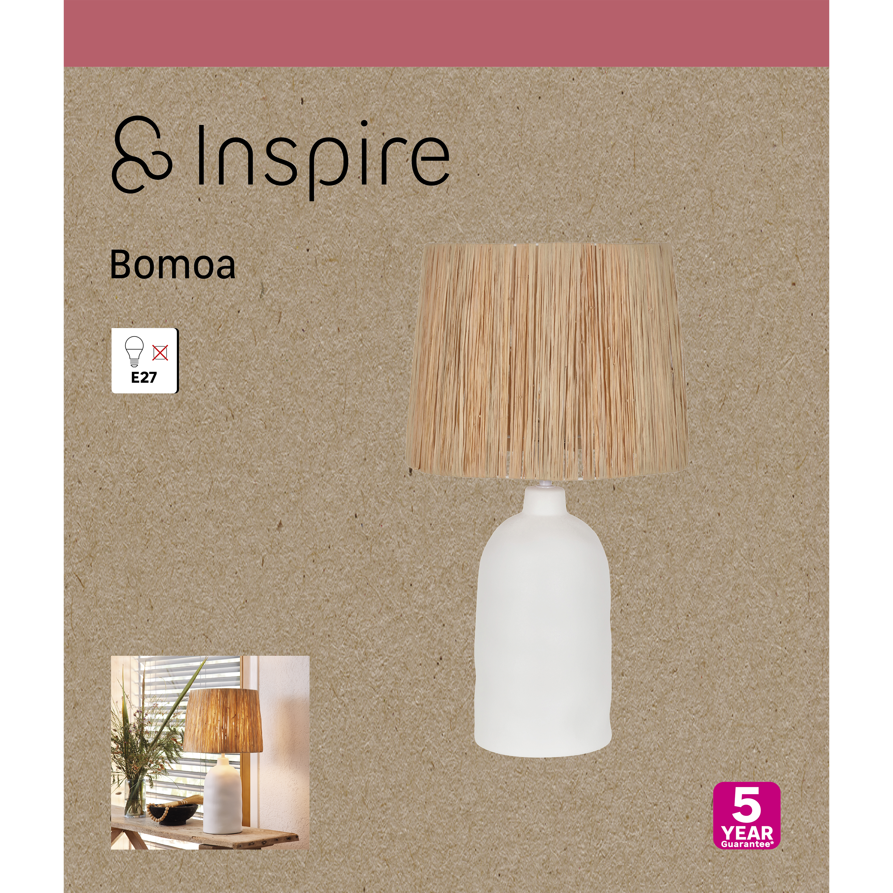 Lampa stołowa Bomoa biała raffia E27 Inspire - 18