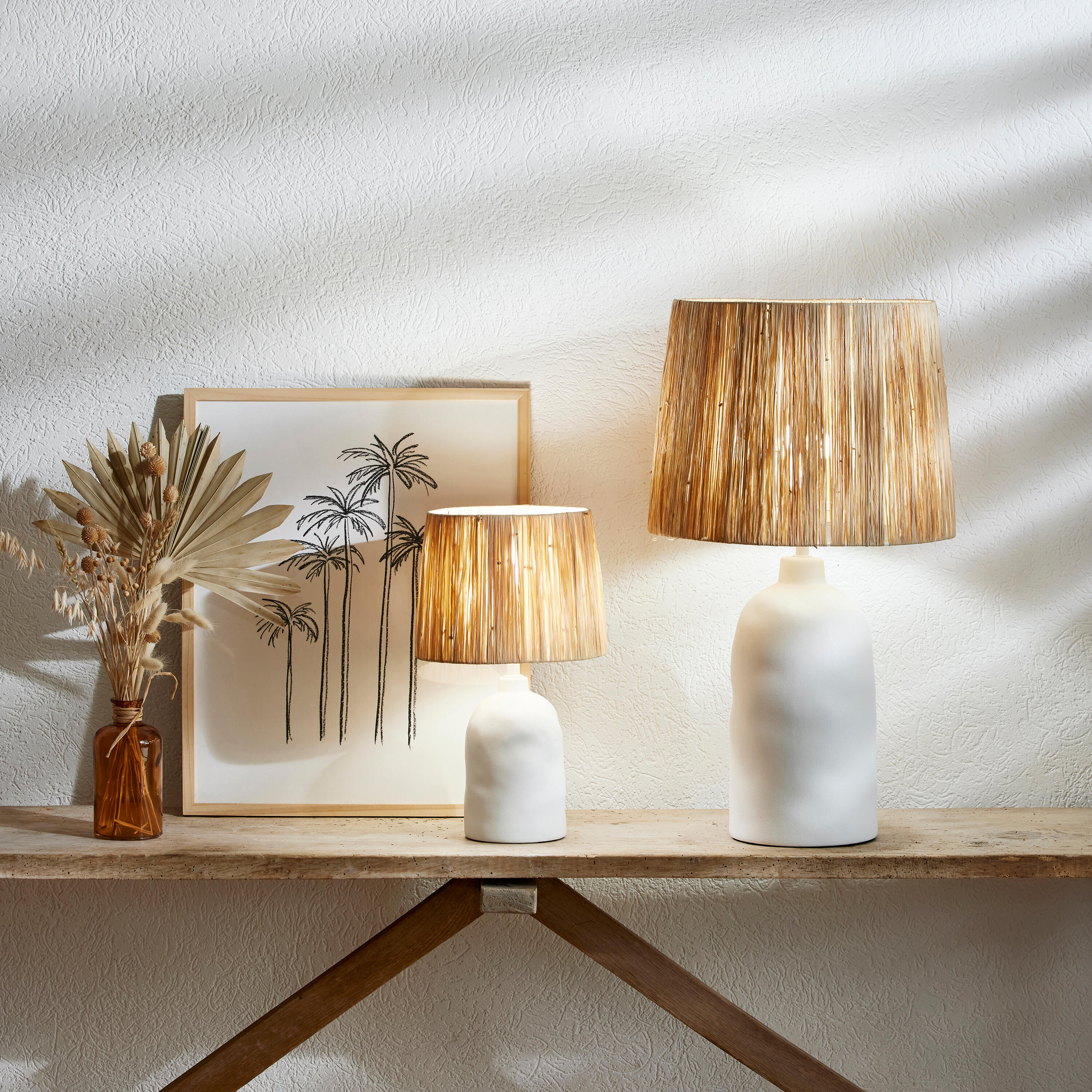 Lampa stołowa Bomoa biała raffia E27 Inspire - 18