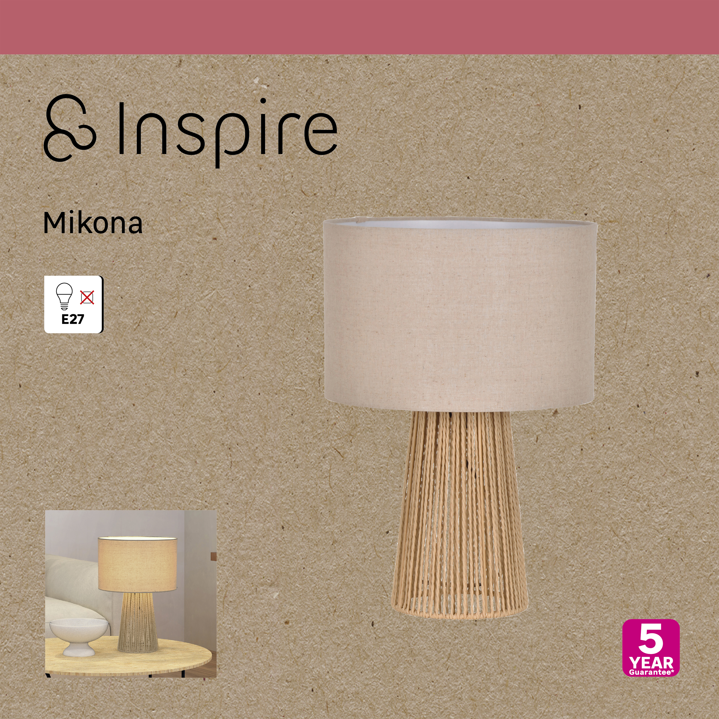 Lampe Mikona, acier, beige, H.40 cm INSPIRE, E27 - 10