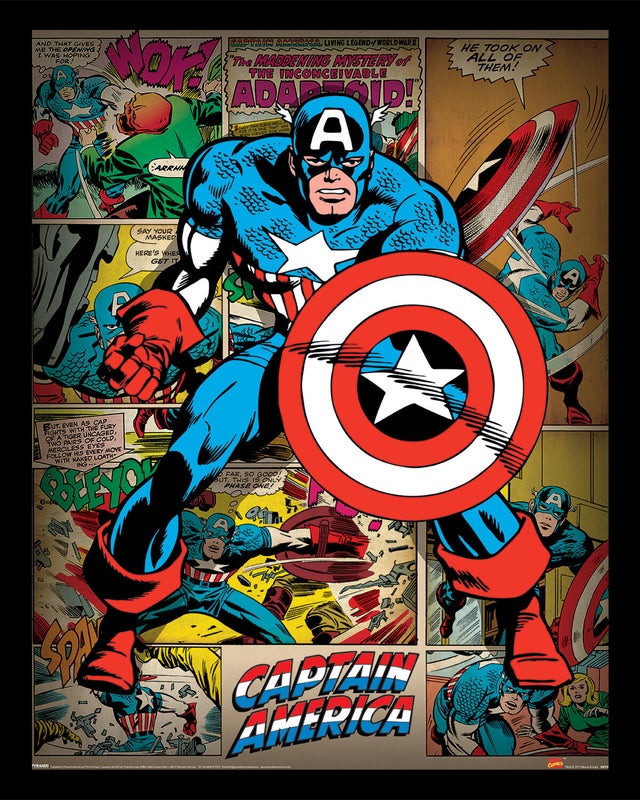 Stampa incorniciata Captain America nero 44 x 54 cm