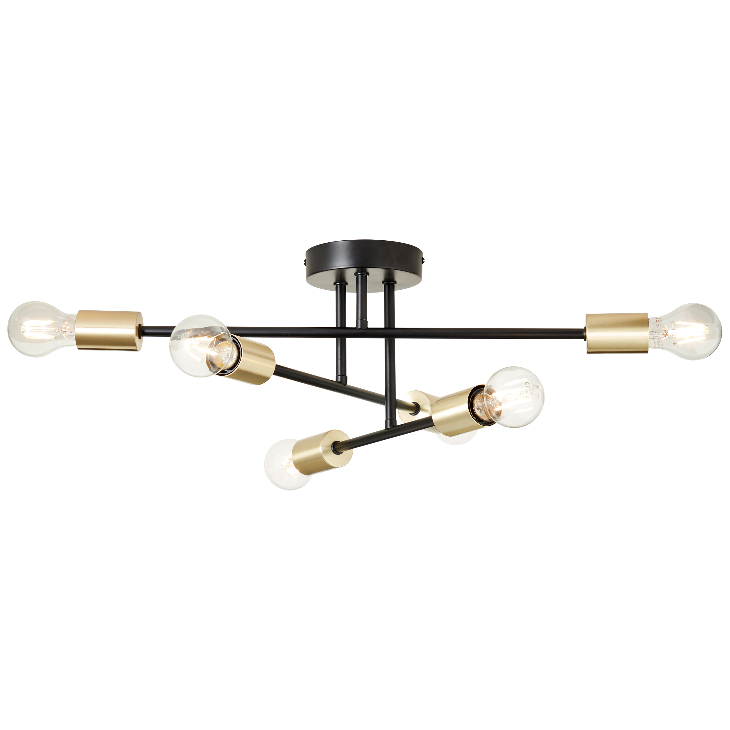 Plafonnier 6 x E27, glamour, métal noir et laiton, Lina, INSPIRE, L.50 Cm - 7