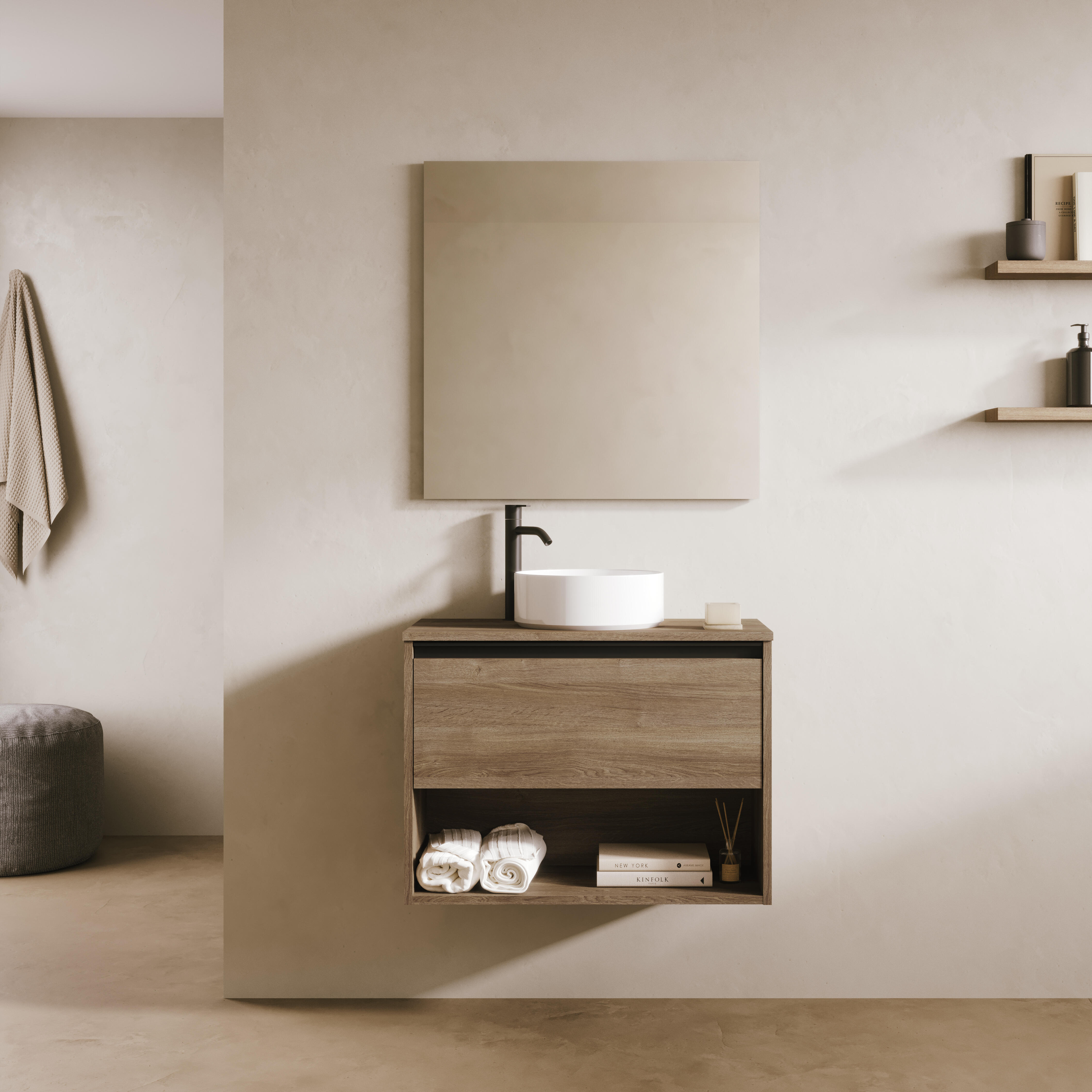 Mueble de baño con lavabo klein roble oscuro mate 70x35 cm