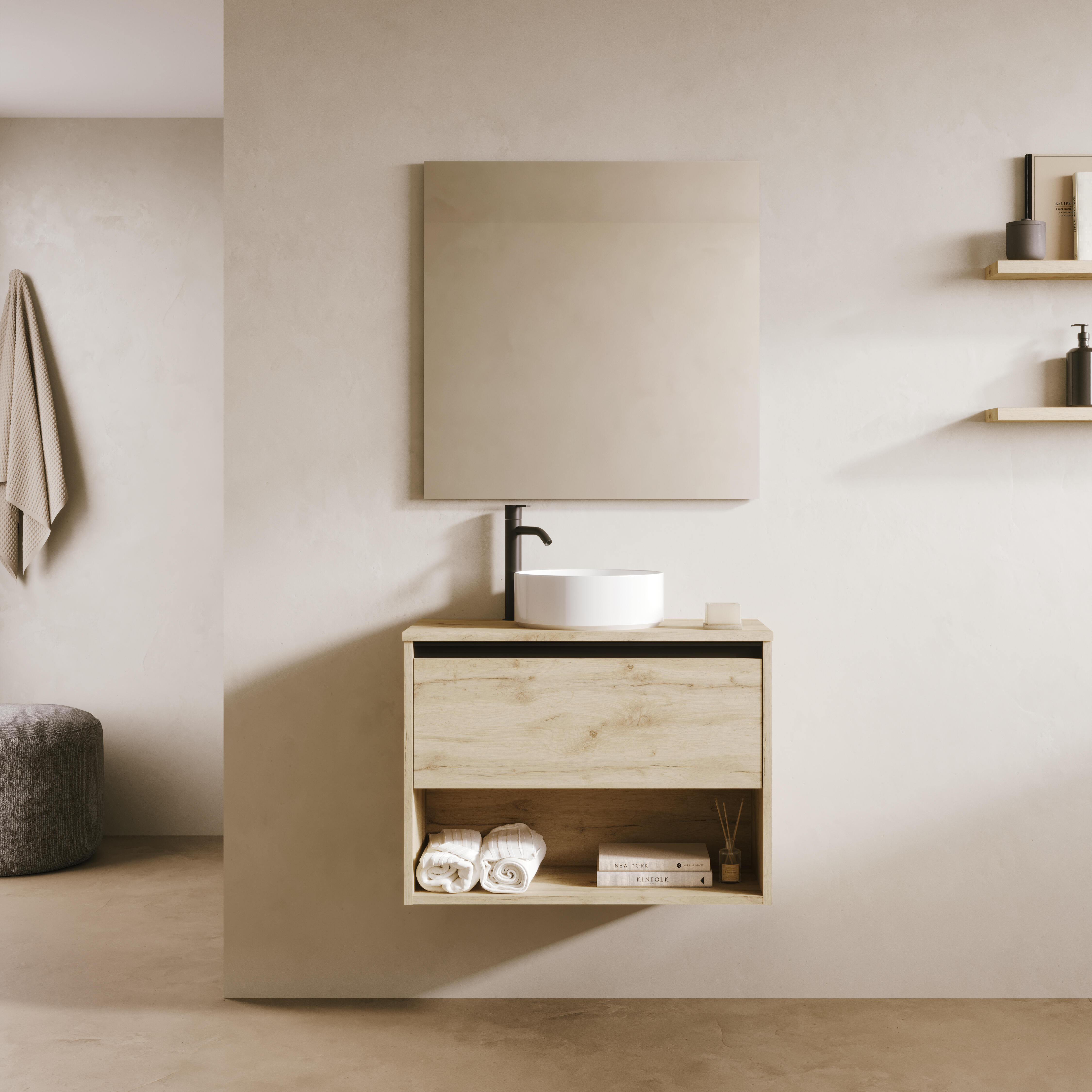 Mueble de baño con lavabo klein roble claro mate 70x35 cm