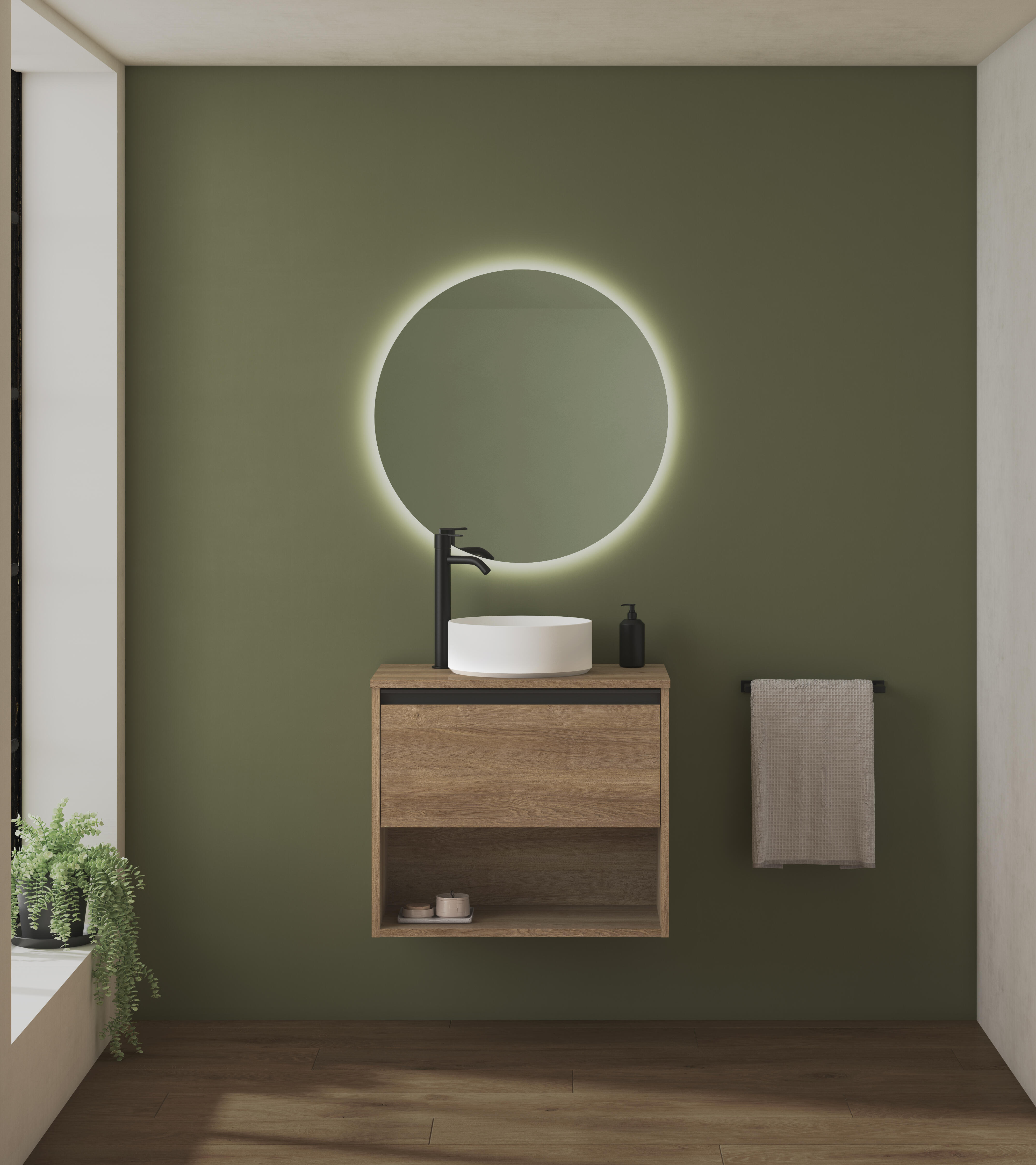 Mueble de baño con lavabo klein roble oscuro mate 60x35 cm