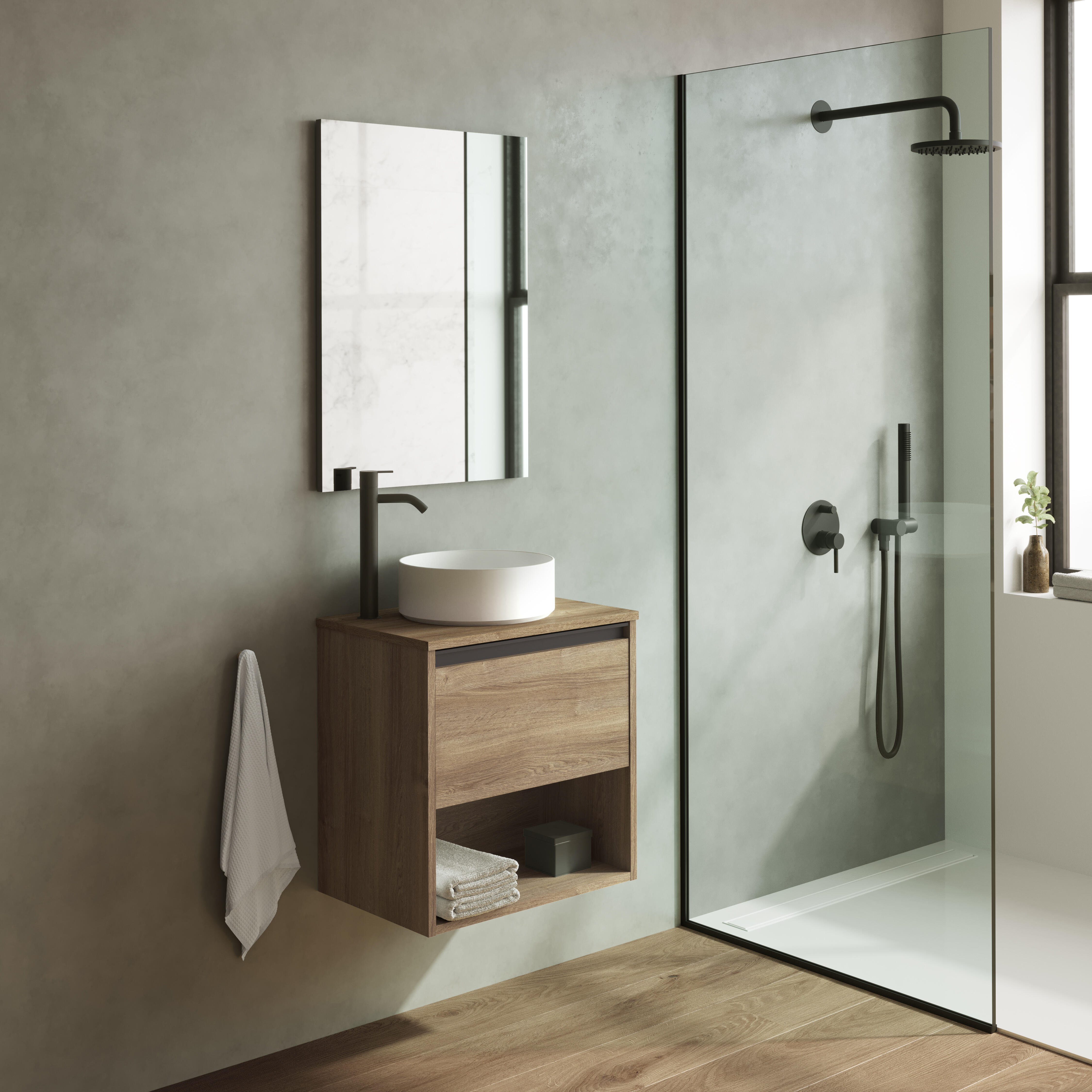 Mueble de baño con lavabo klein roble oscuro mate 50x35 cm