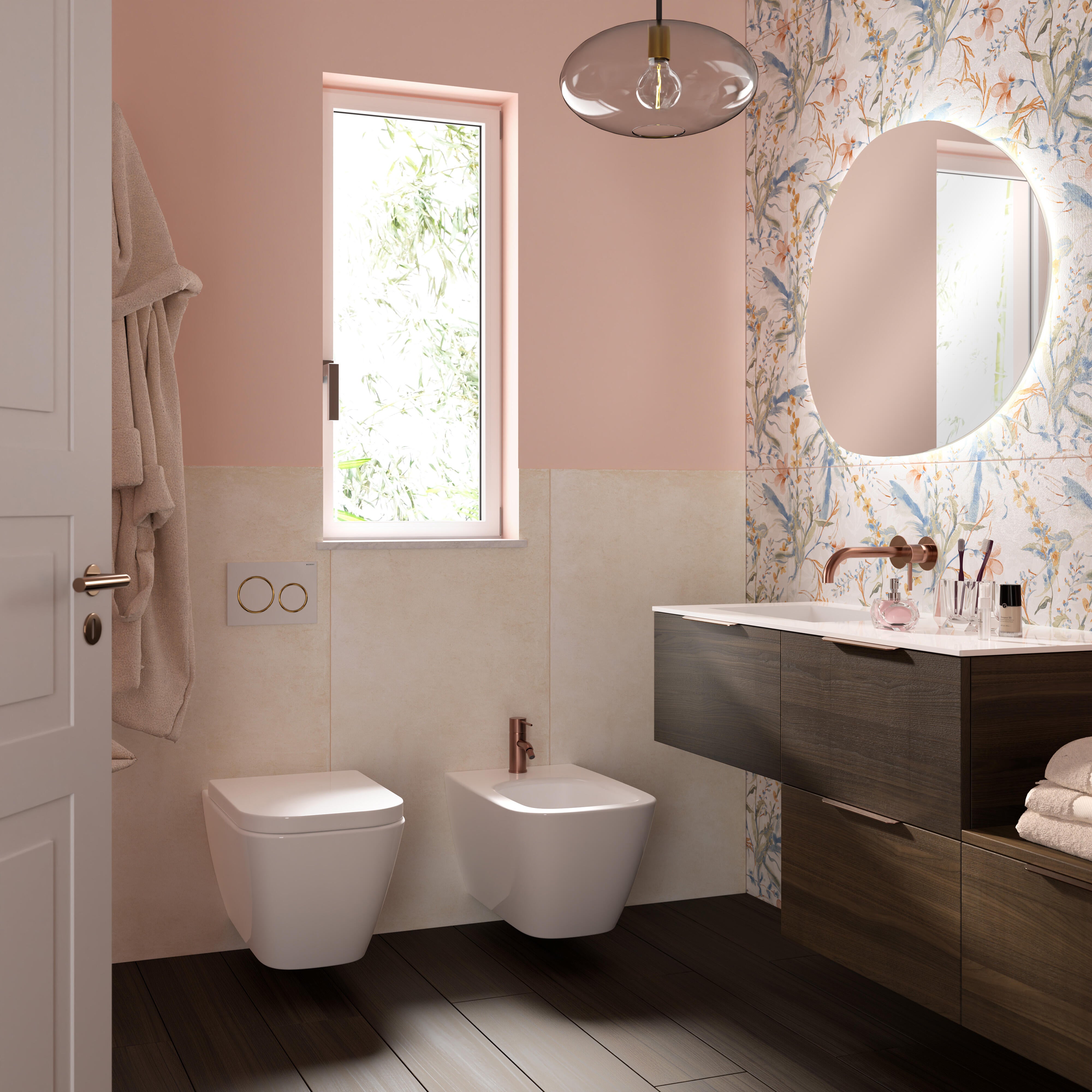 Rubinetto per lavabo ad incasso getto laminare cristallino TAYRONA rame spazzolato satinato HUBER H 8 cm - 6