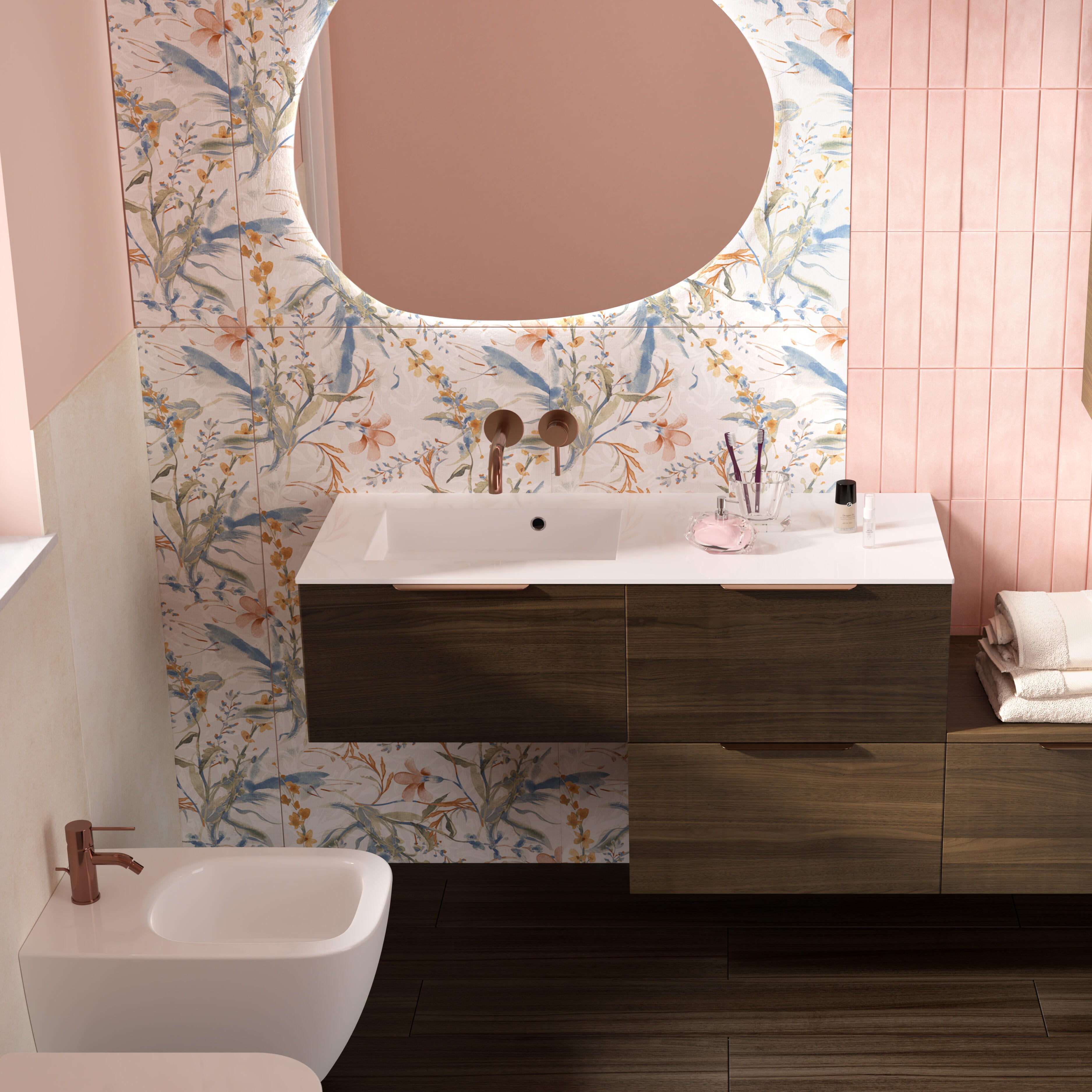 Rubinetto per lavabo ad incasso getto laminare cristallino TAYRONA rame spazzolato satinato HUBER H 8 cm - 5