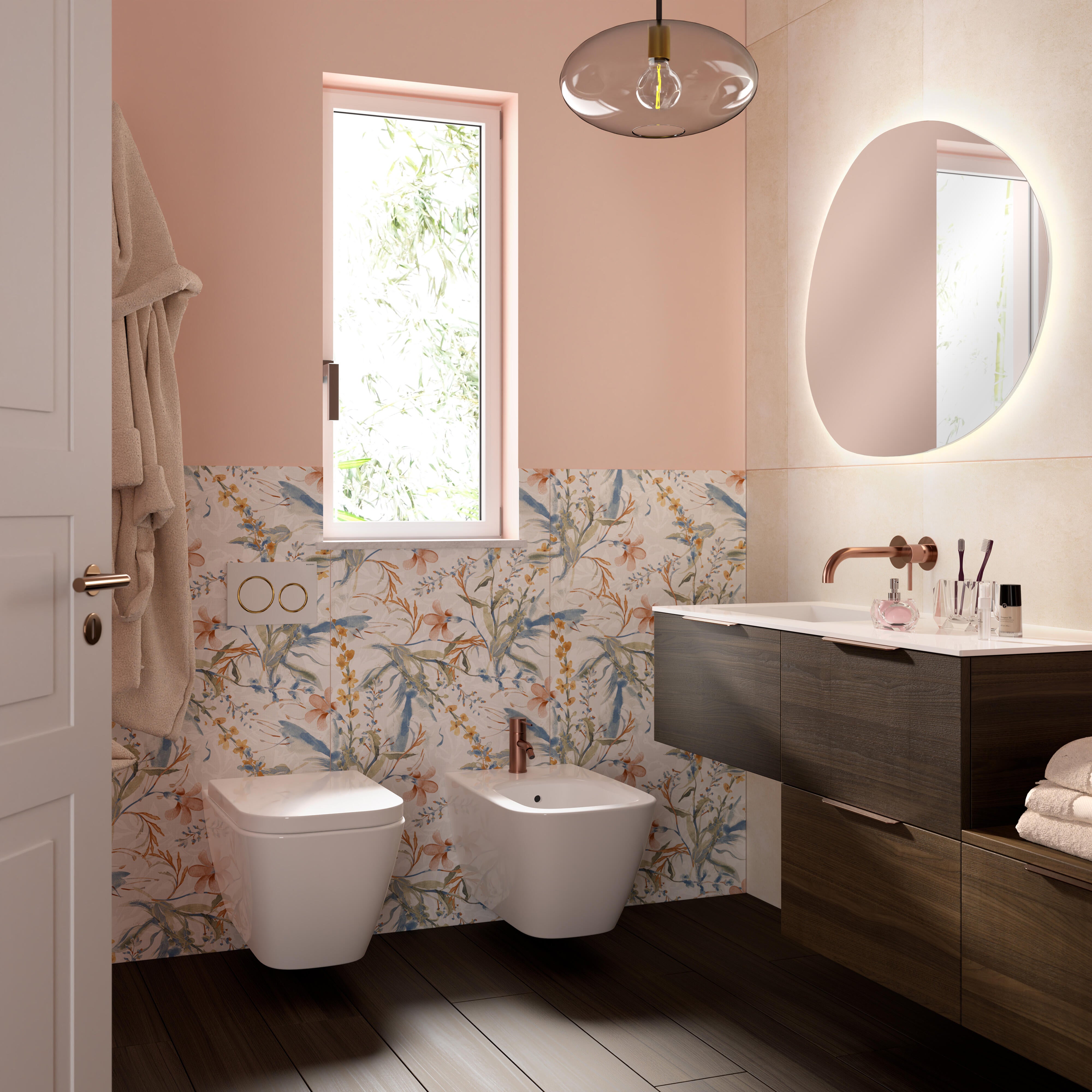 Rubinetto per lavabo ad incasso getto laminare cristallino TAYRONA rame spazzolato satinato HUBER H 8 cm - 4