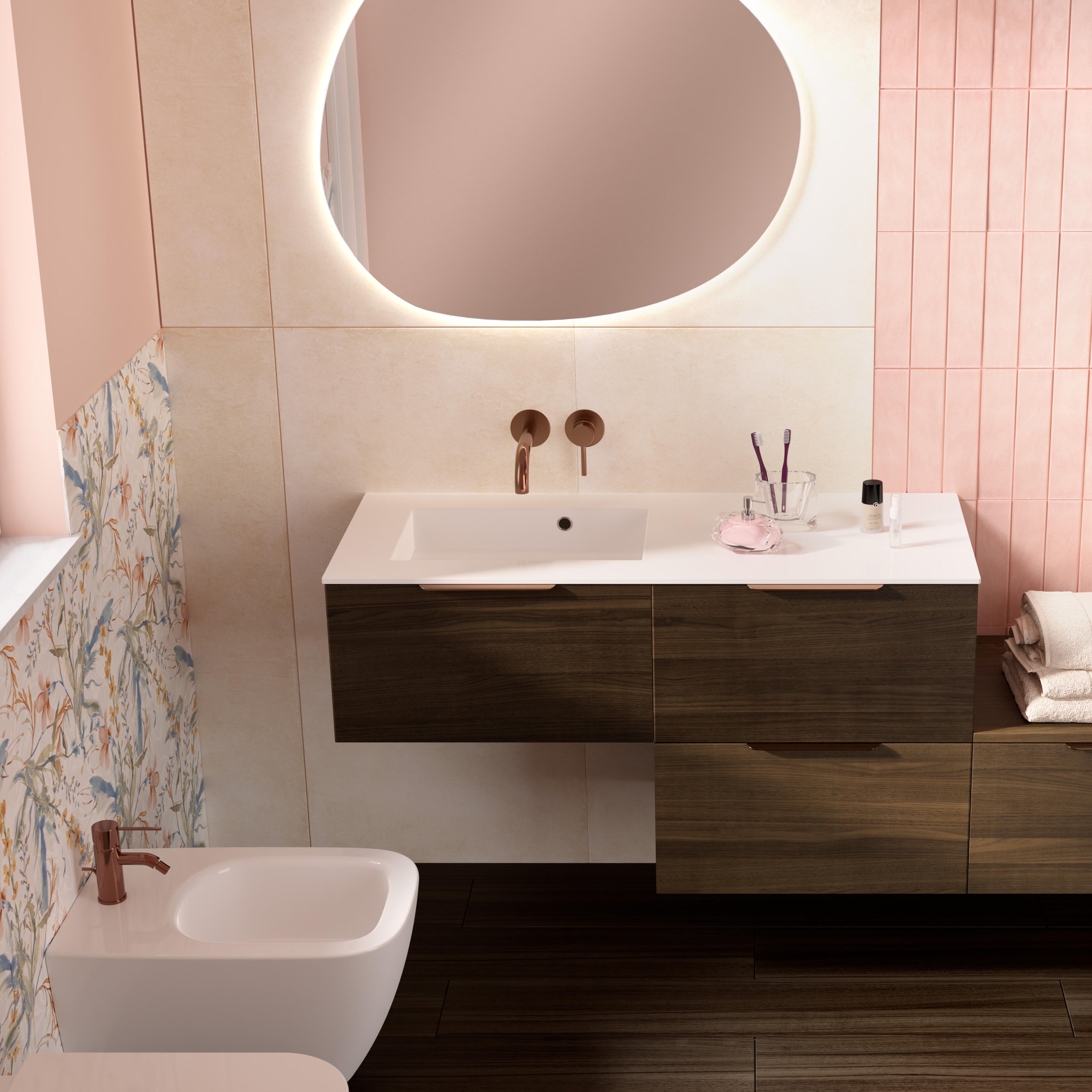 Rubinetto per lavabo ad incasso getto laminare cristallino TAYRONA rame spazzolato satinato HUBER H 8 cm - 2