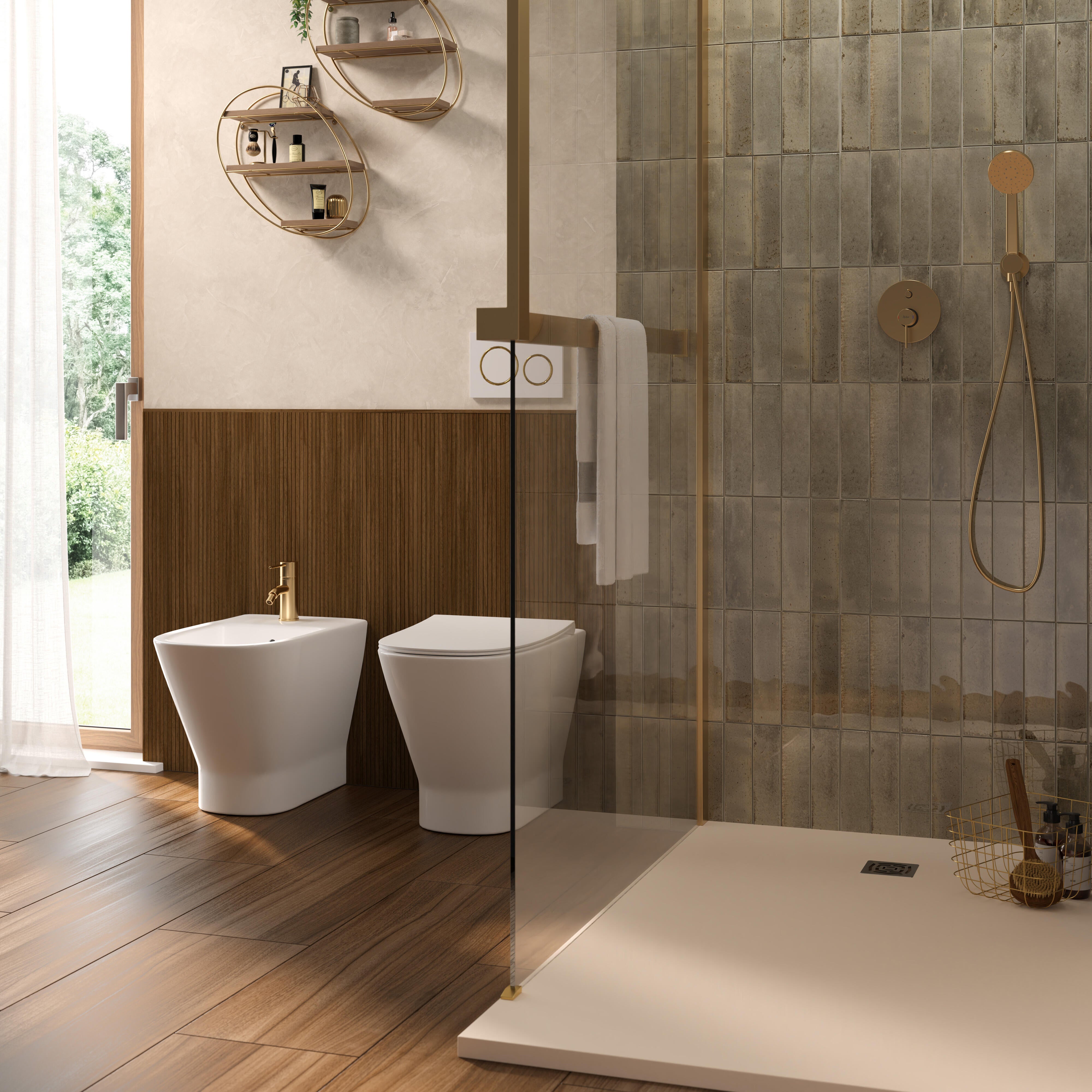 Box doccia walk-in Elidesign, vetro 8 mm, L max 160 cm x H 200 cm, profilo dorato - 2