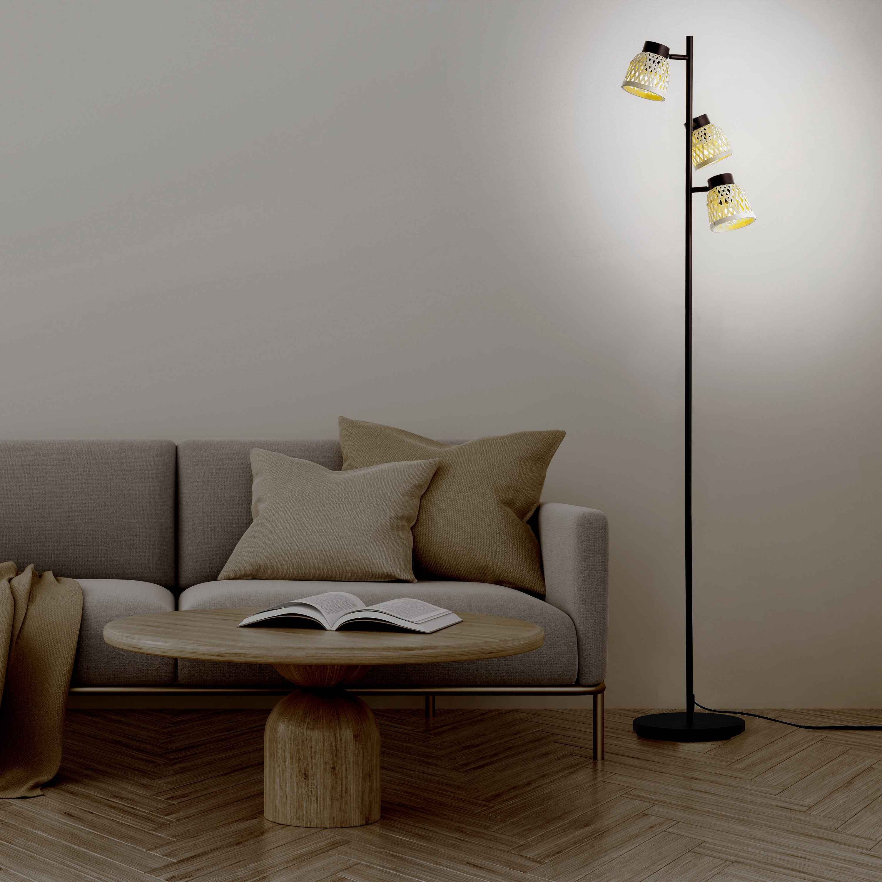 Lampa podłogowa Ninon czarna bambus E14 Inspire