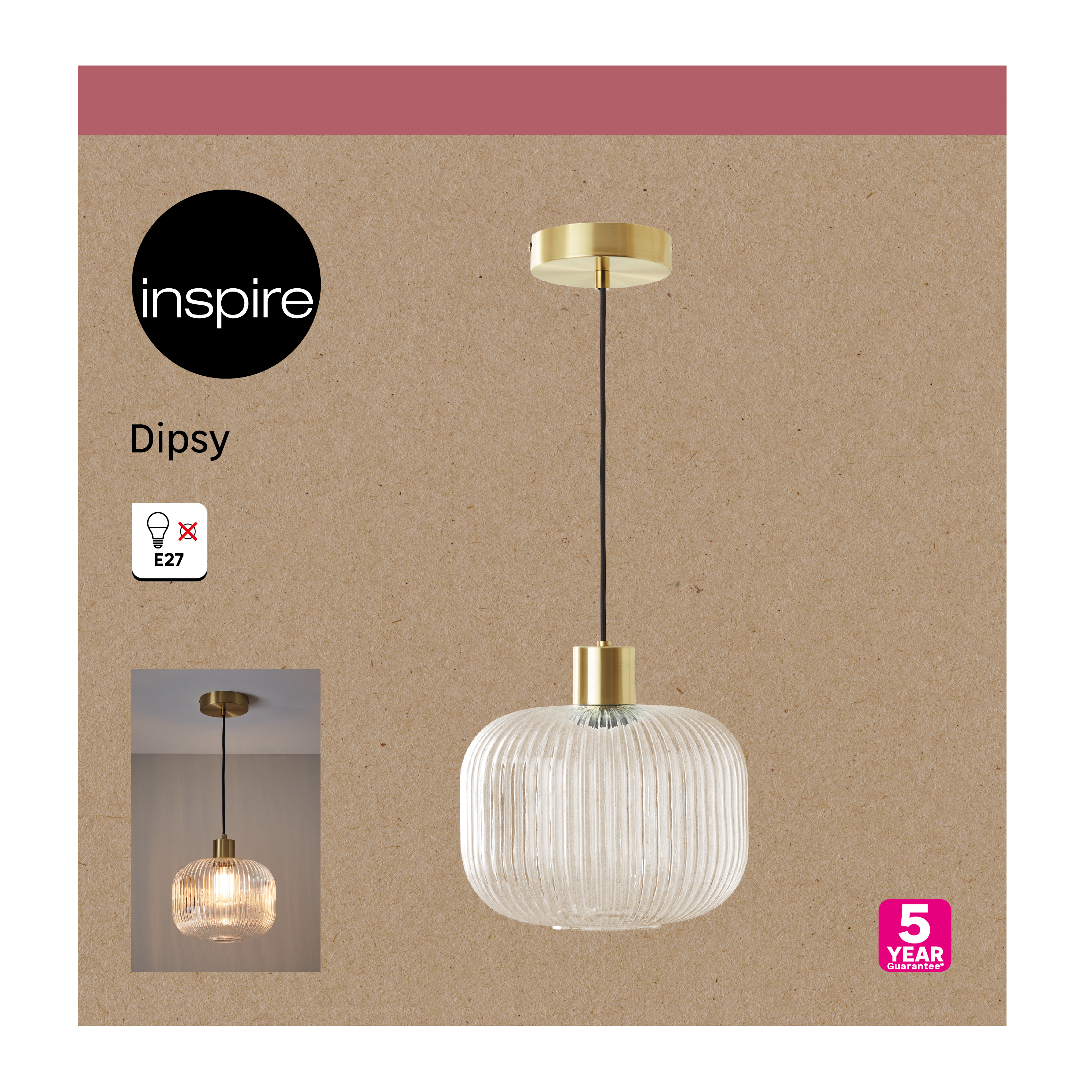 Lampa wisząca Dipsy szkło E27 szer. 25 cm Inspire - 21