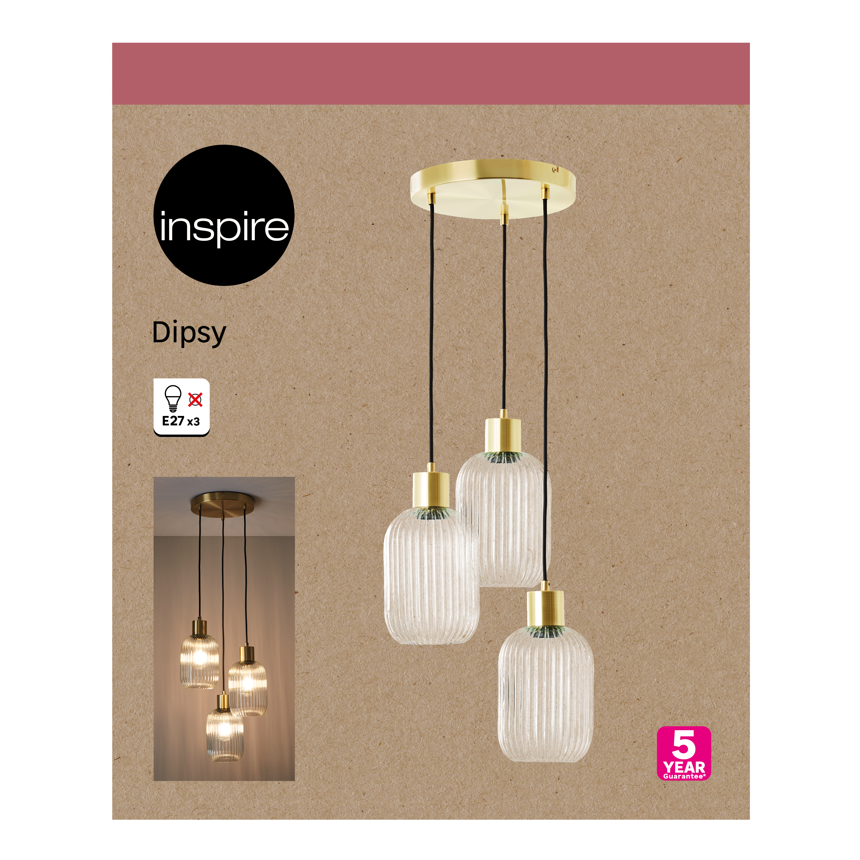 Lampa wisząca Dipsy szkło 3 x E27 Inspire - 20