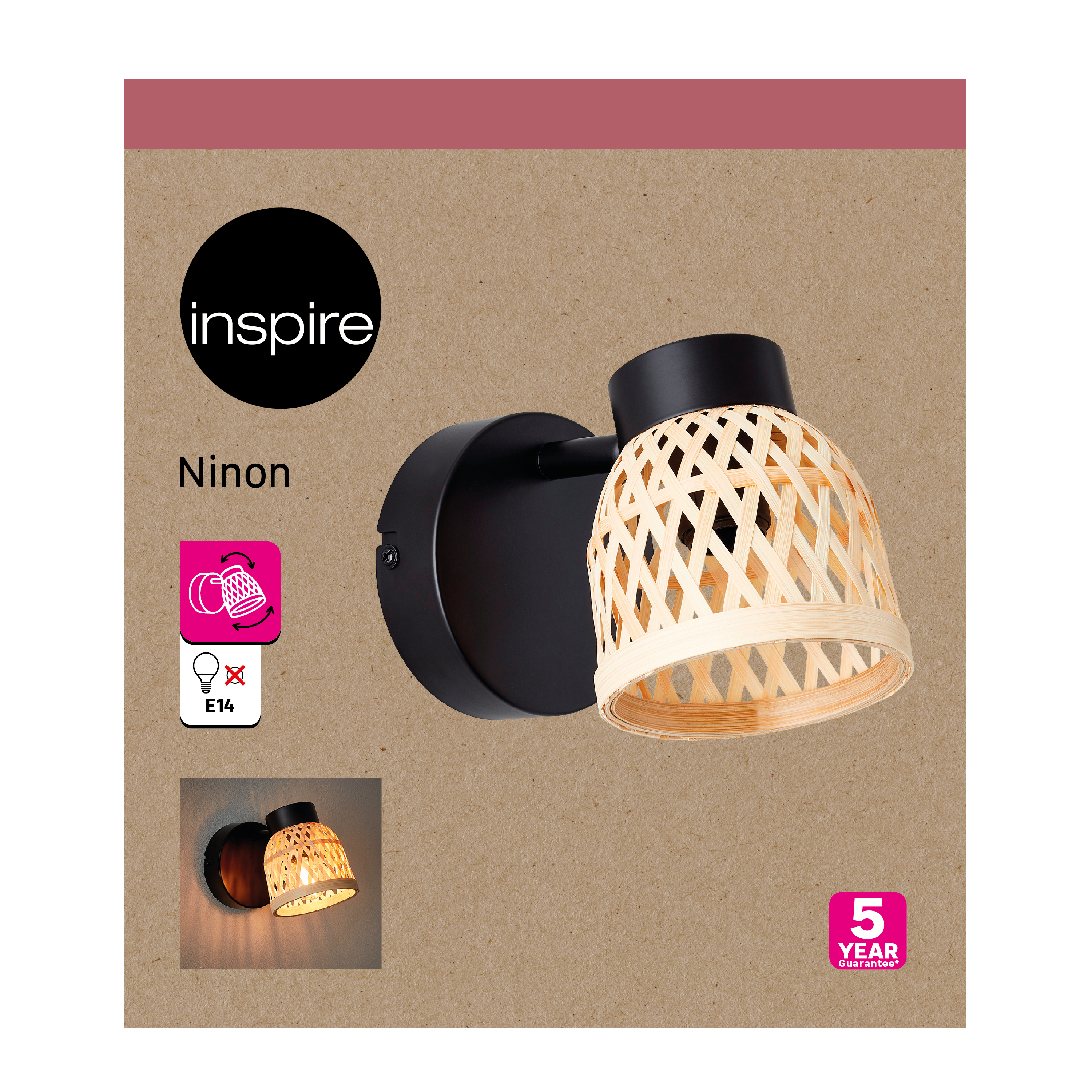 Foco decorativo NINON 1 luz E14 bamboo preto inspire - 10