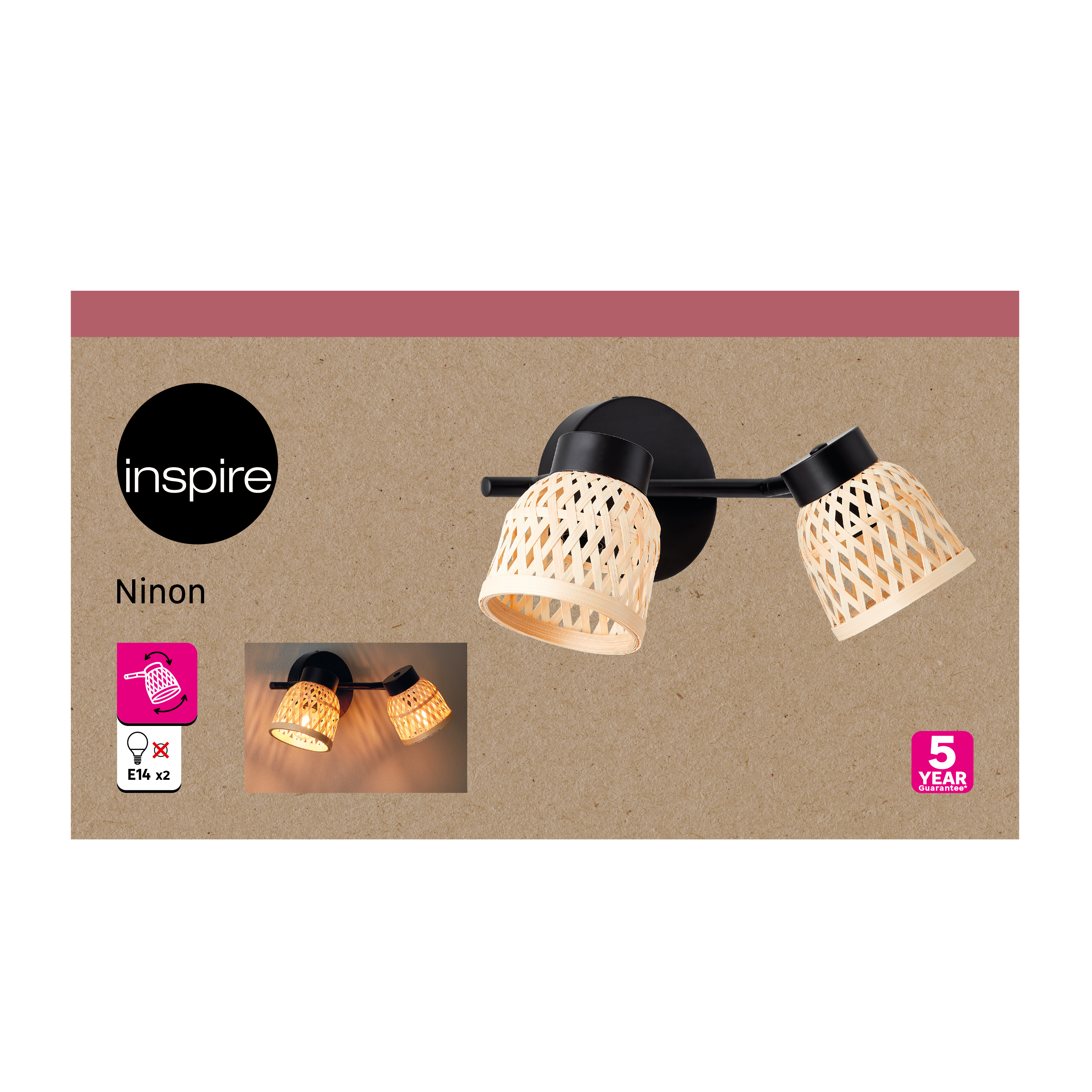 Candeeiro de teto INSPIRE NINON E14 2 LUZES D10.5CM PRETO - 11