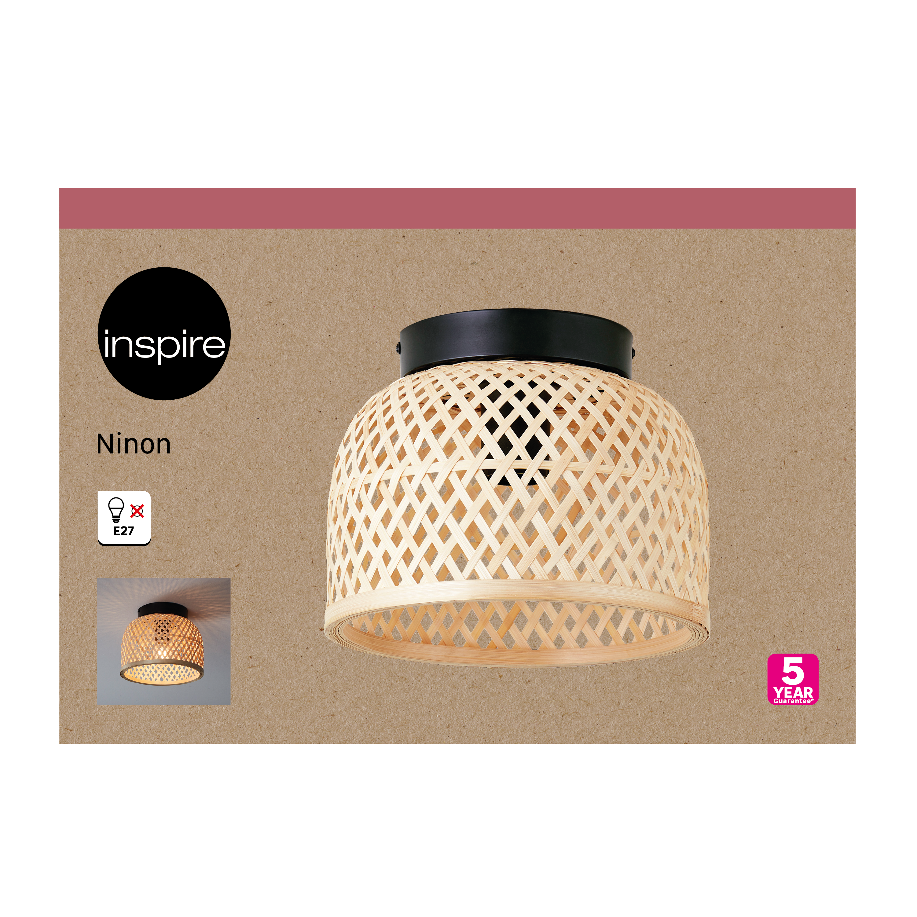 Lampa sufitowa Ninon czarna bambus E27 Inspire - 16