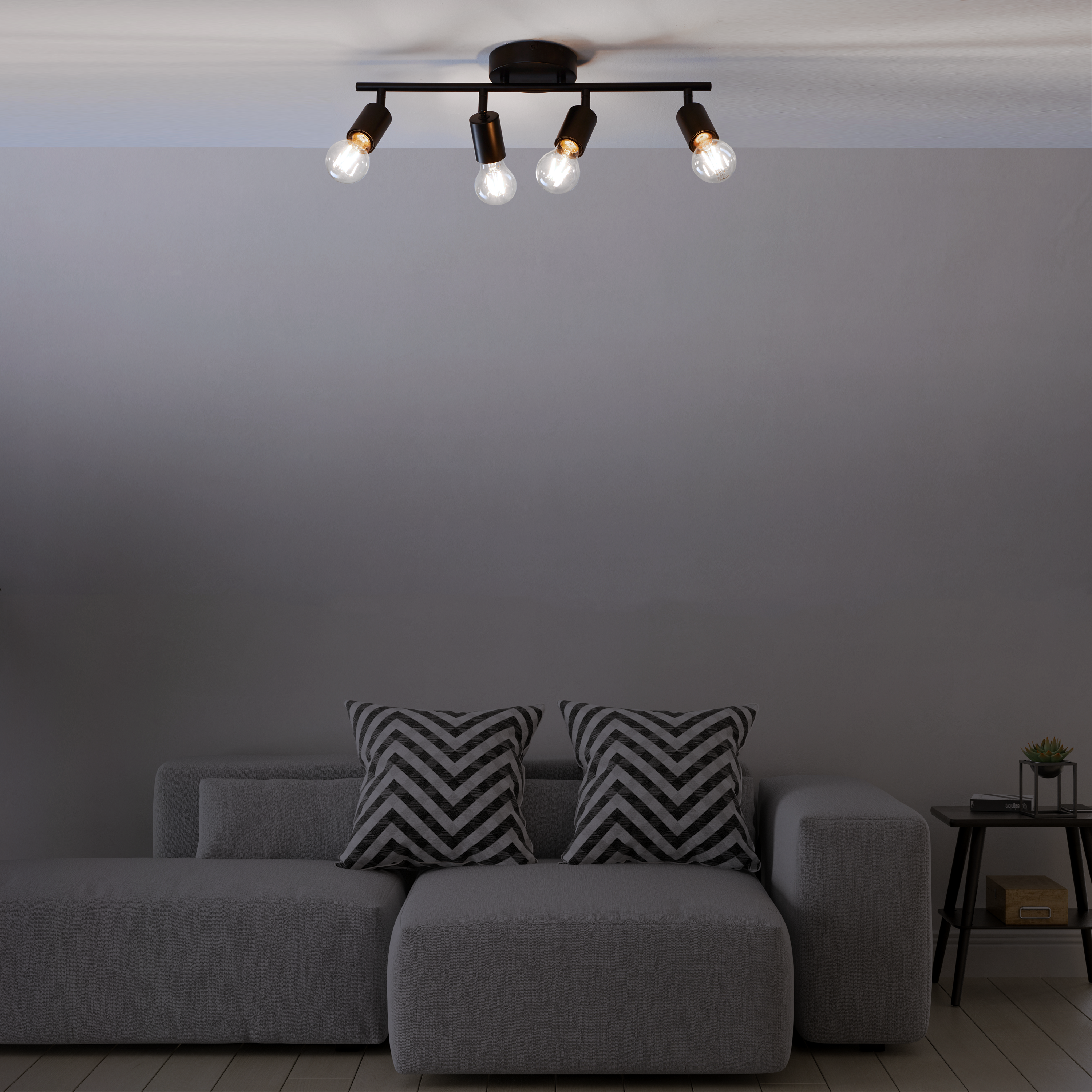 Rampe 4 spots, métal noir, E27, INSPIRE Lina - 6