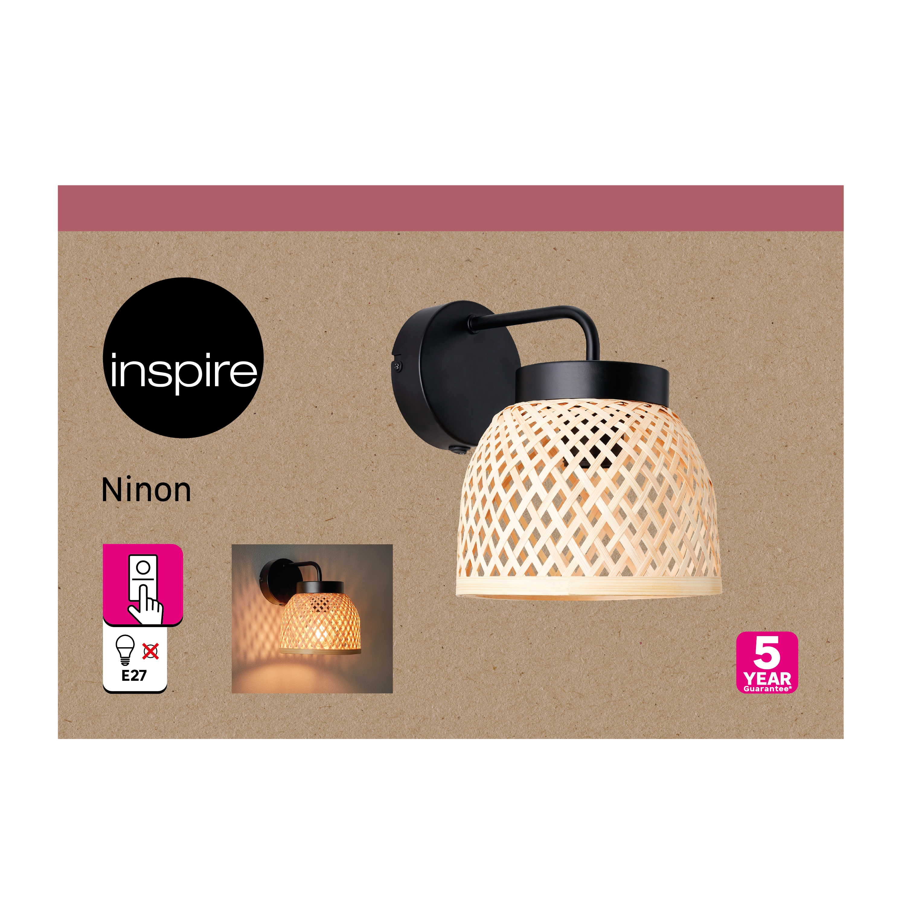Kinkiet Ninon czarny bambus E27 Inspire - 14