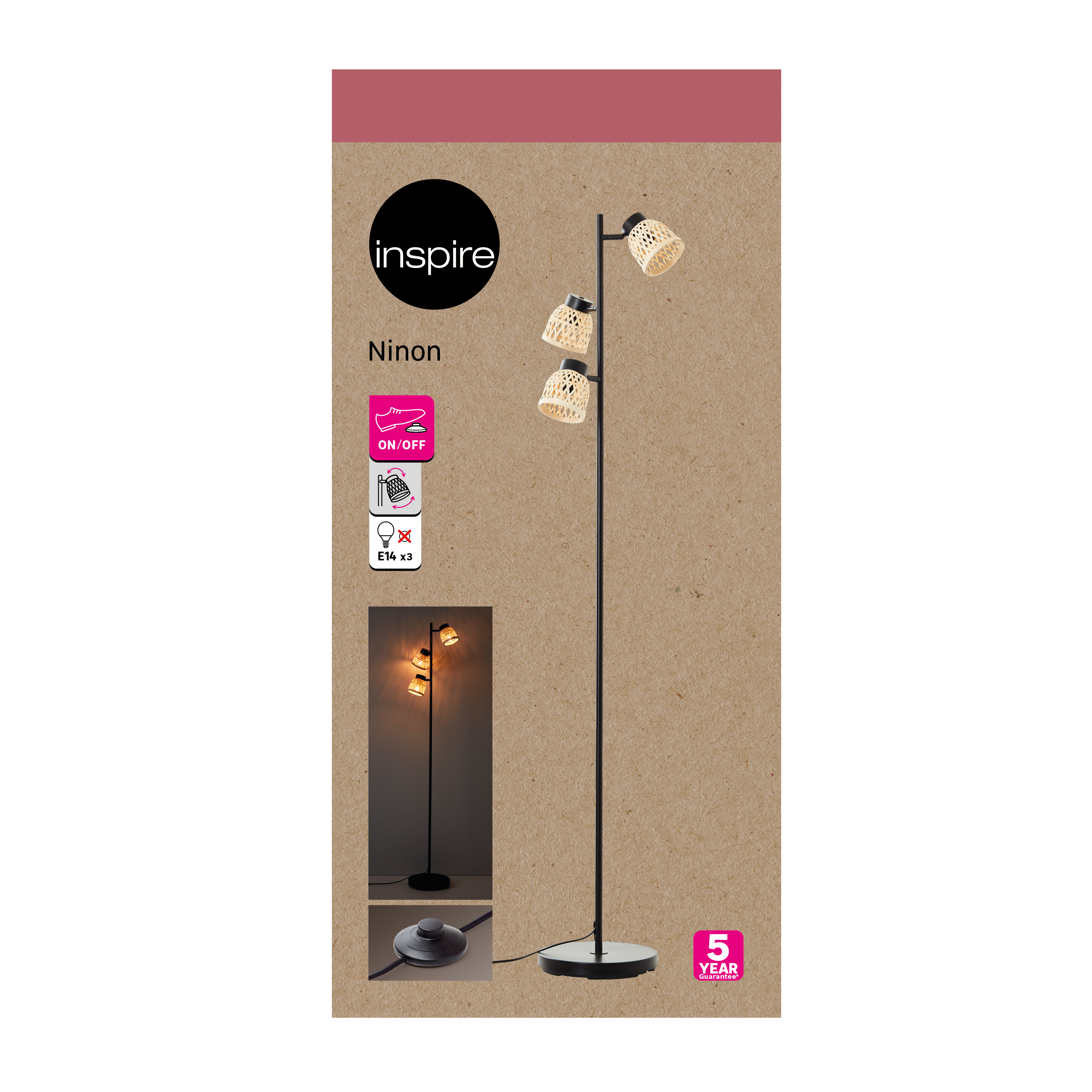 Lampa podłogowa Ninon czarna bambus E14 Inspire - 21