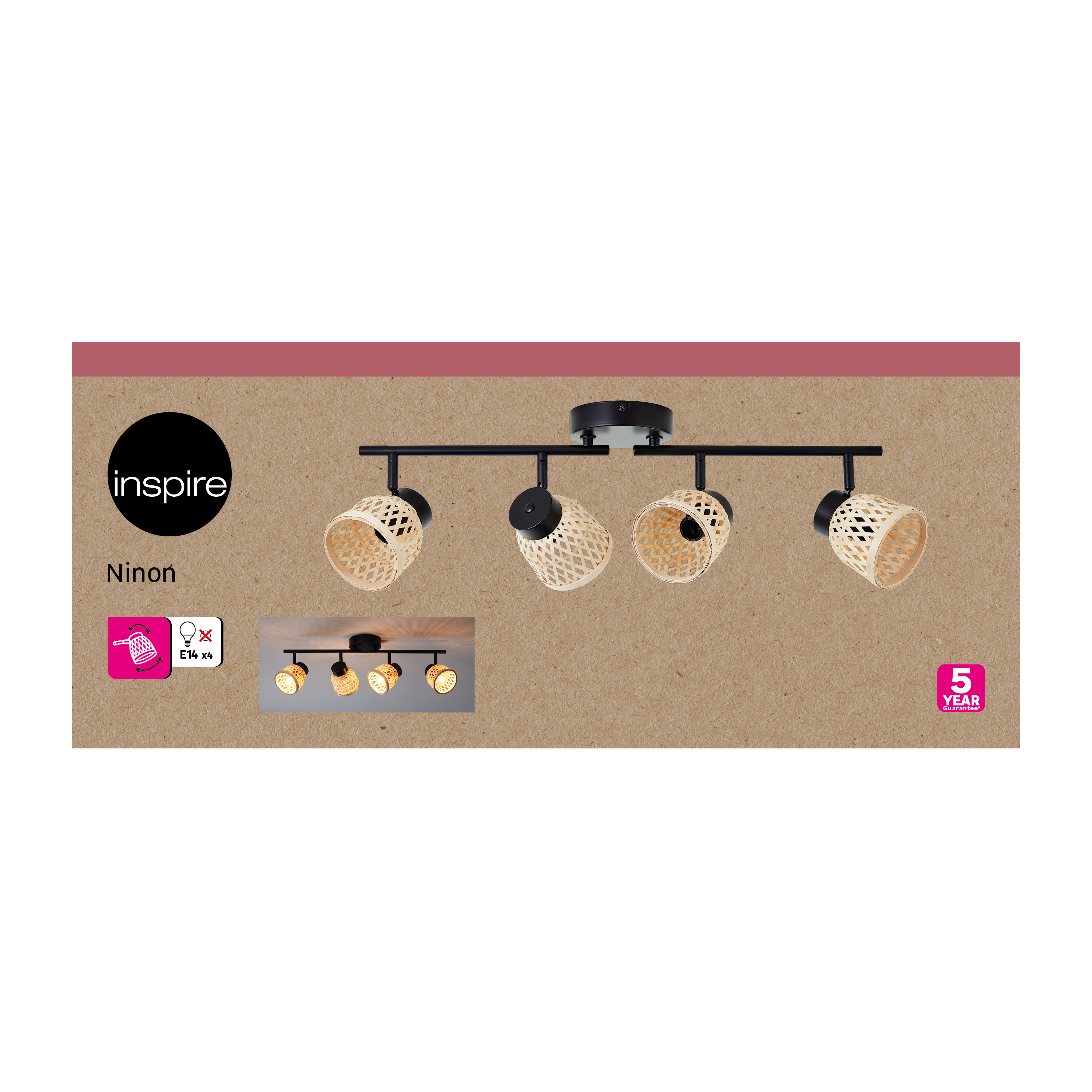 Candeeiro de teto INSPIRE NINON E14 4 LUZES D10.5CM PRETO - 11