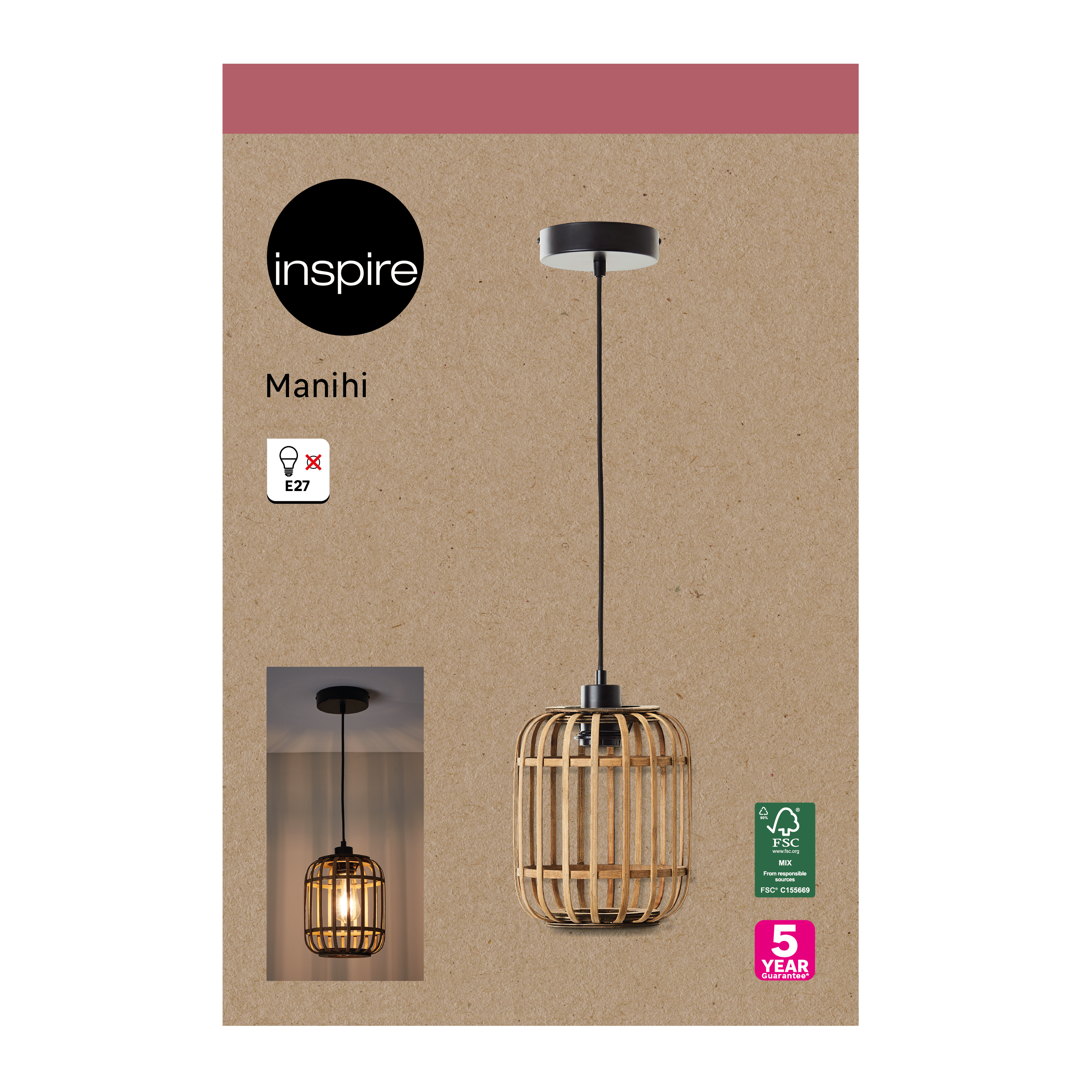 Lampa wisząca Manihi czarna bambus E27 Inspire - 22