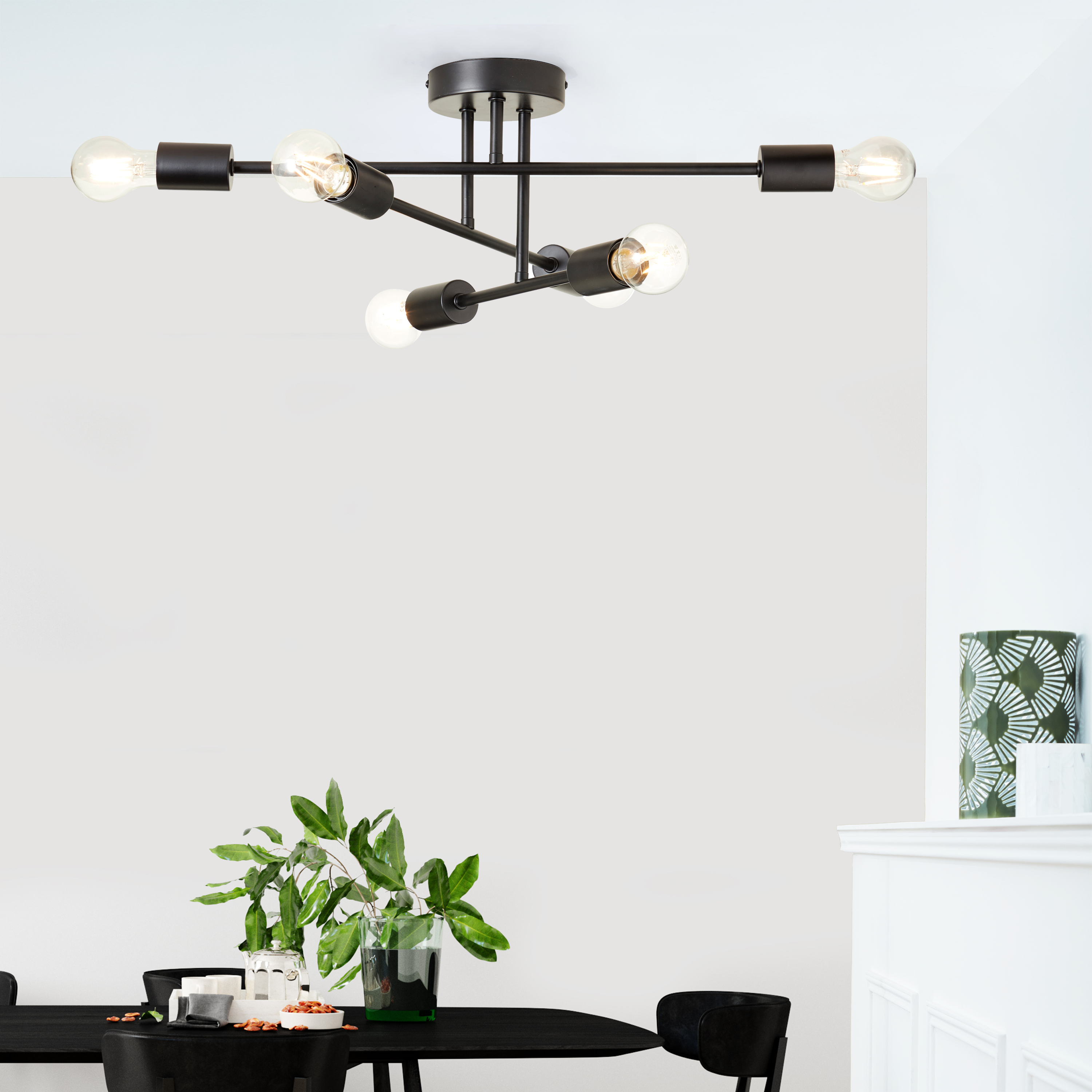 Plafonnier, 6 x E27, design métal noir, Lina, INSPIRE, L.60 cm - 7