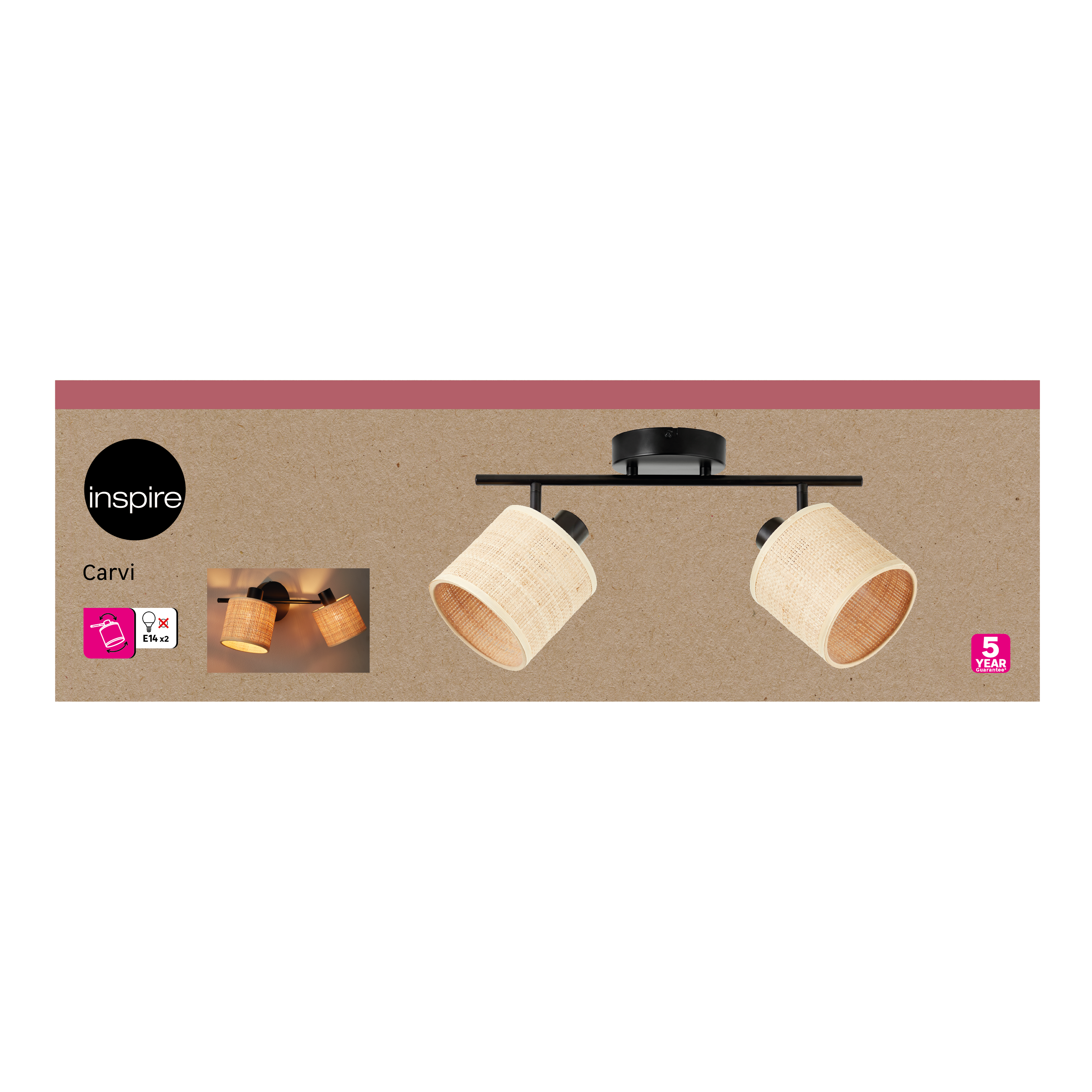 Barra de focos Carvi INSPIRE 2 luces E14 rafia - 5