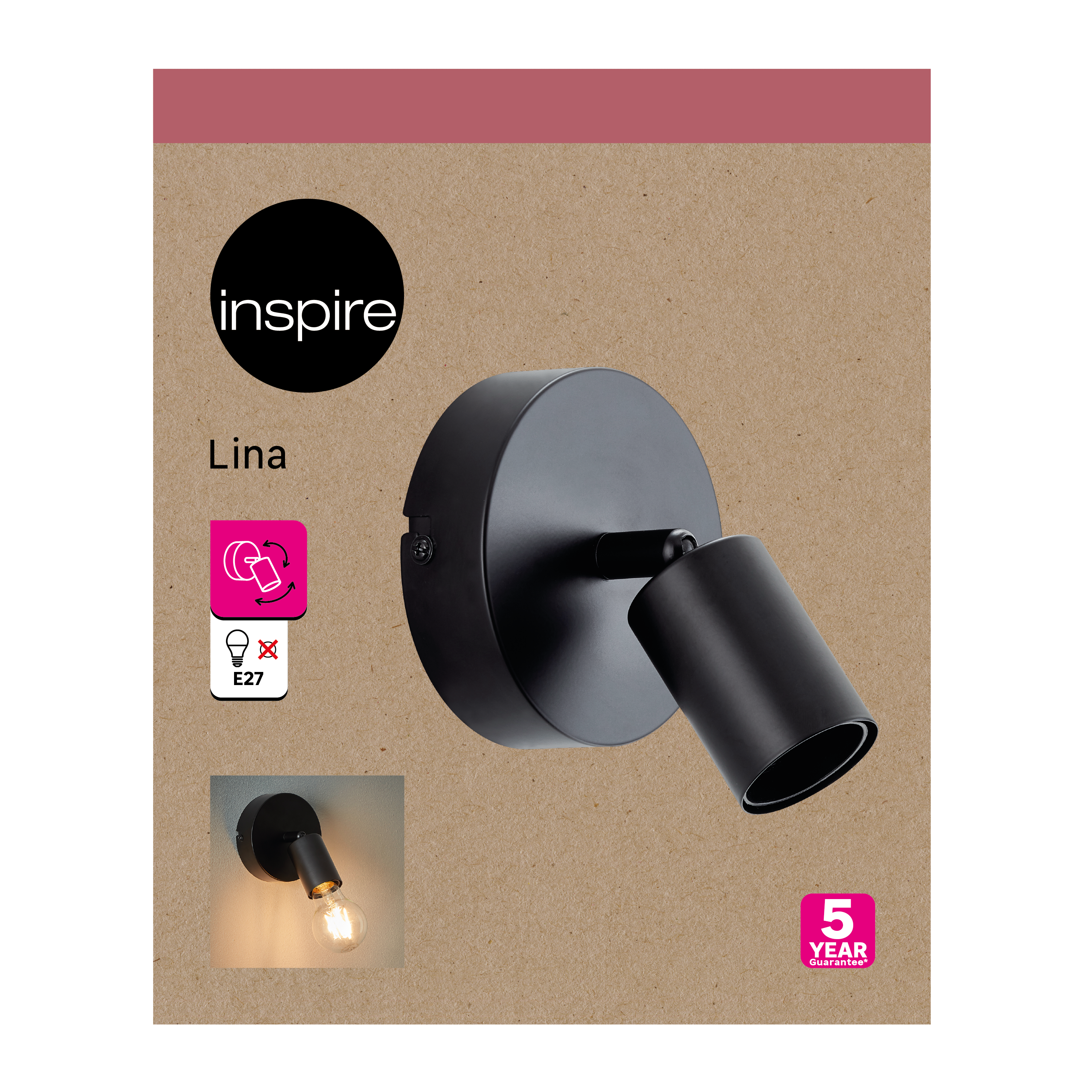 Spot Lina, produit sans abat-jour noir, E27, INSPIRE - 10