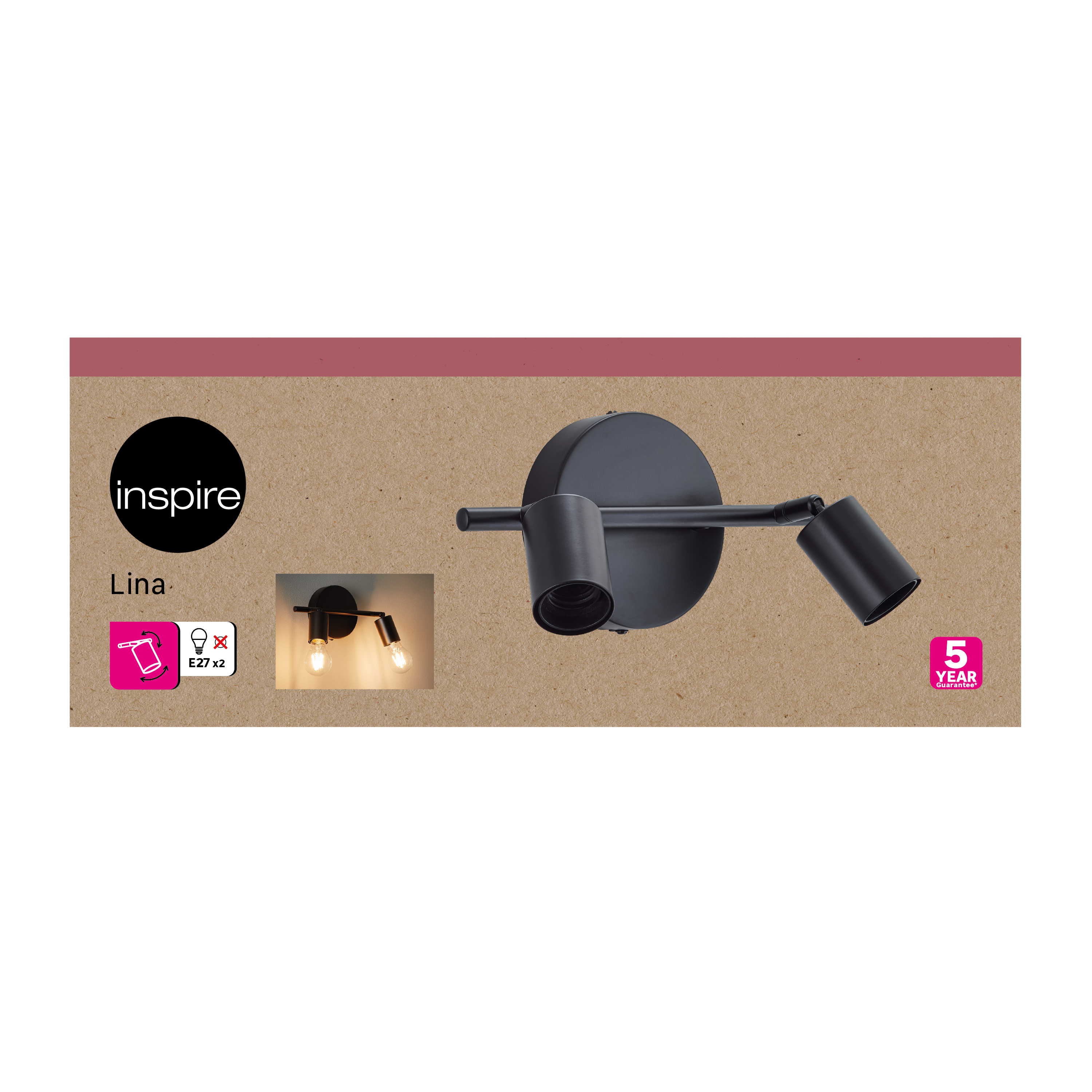 Faretto decorativo senza fonte luminosa LINA in acciaio nero E27 40W INSPIRE 2 luci - 13
