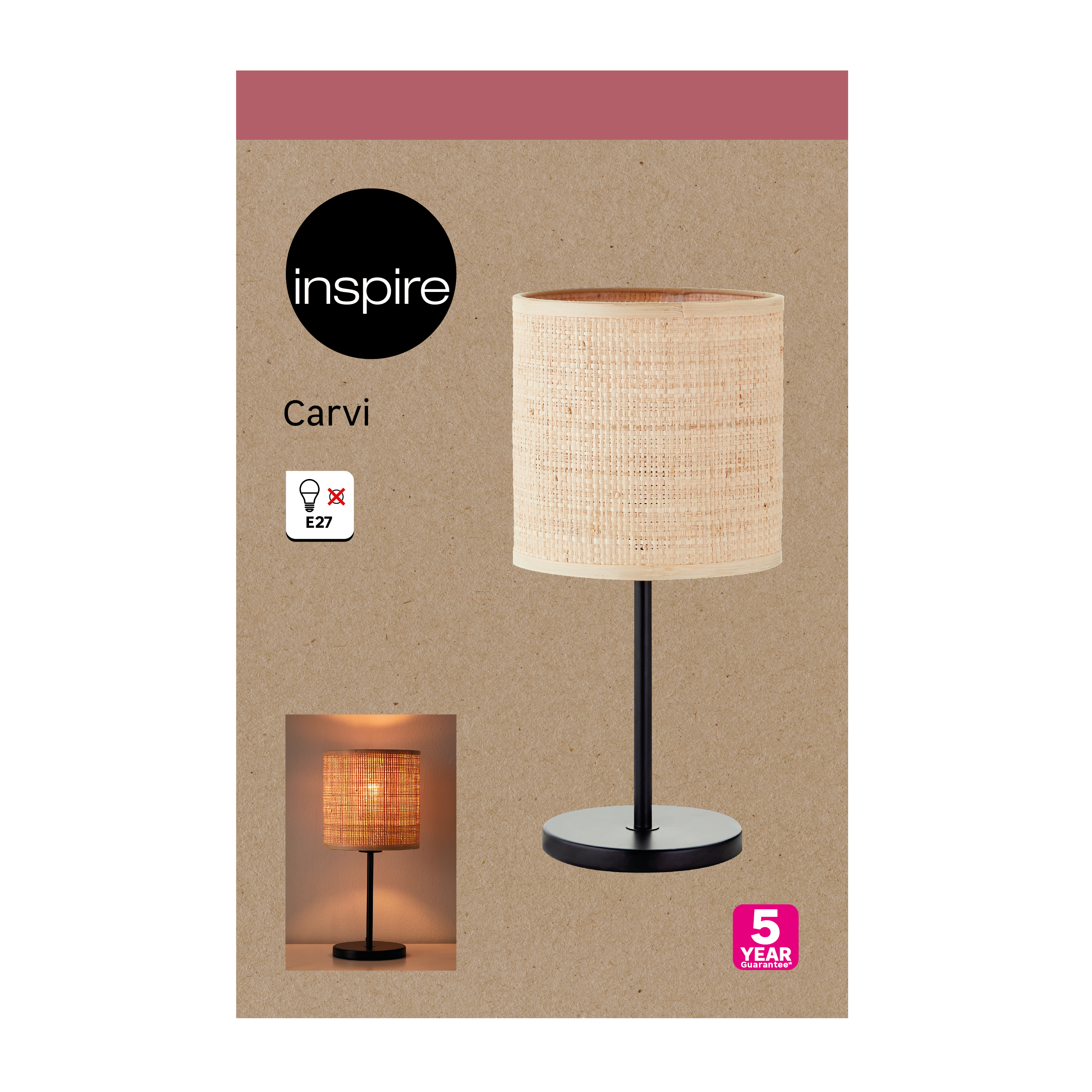 Lampka stołowa Carvi czarny raffia E27 Inspire - 24