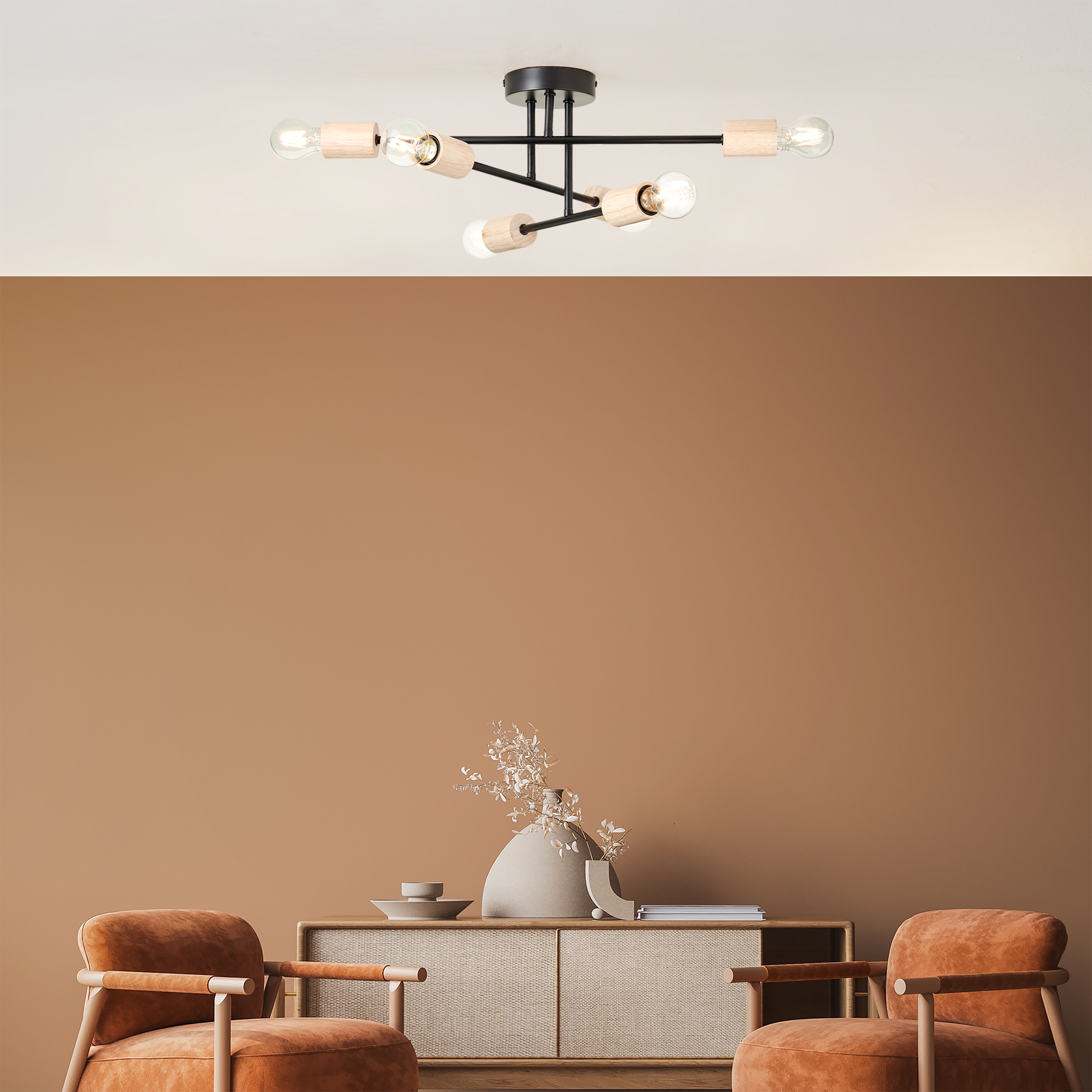 Lampa sufitowa Lina czarna bambus 6 x E27 Inspire - 9